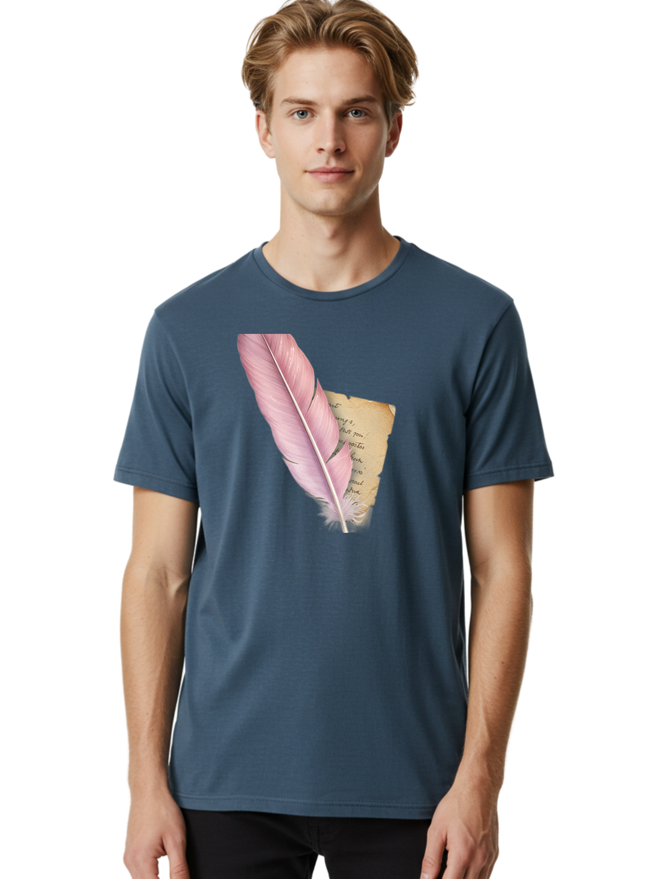 Pink-Feather-Quill-Pen Men'S Graphic Tee, 100% Cotton, Comfortable Casual Summer Wear, Machine Washable, Vintage Camera, Old Camera, Antique Camera, Black Camera, Classic Photography, Photography Equipment, Nostalgic Device, Film Camera, Baj173