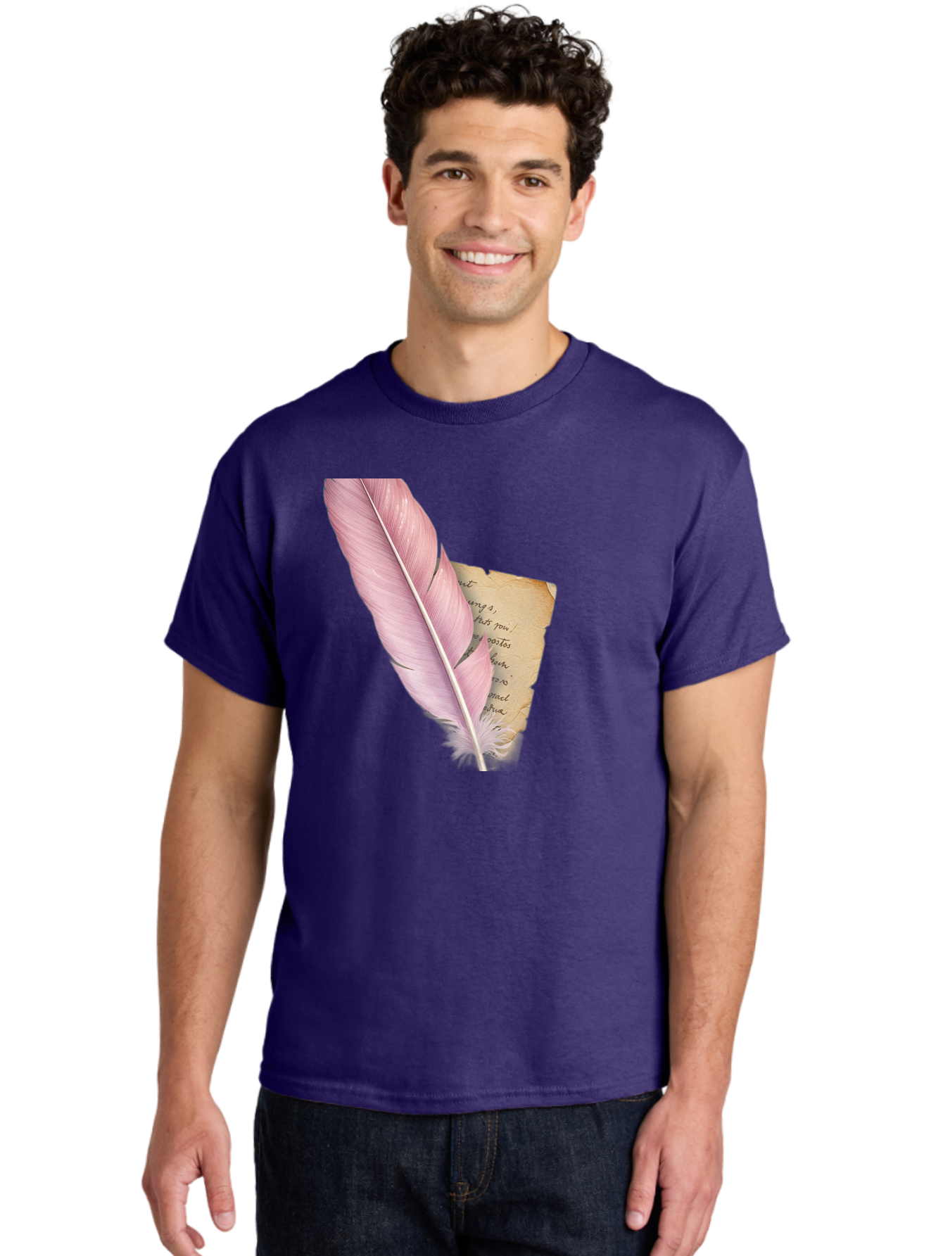 Pink-Feather-Quill-Pen Men'S Graphic Tee, 100% Cotton, Comfortable Casual Summer Wear, Machine Washable, Vintage Camera, Old Camera, Antique Camera, Black Camera, Classic Photography, Photography Equipment, Nostalgic Device, Film Camera, Baj173
