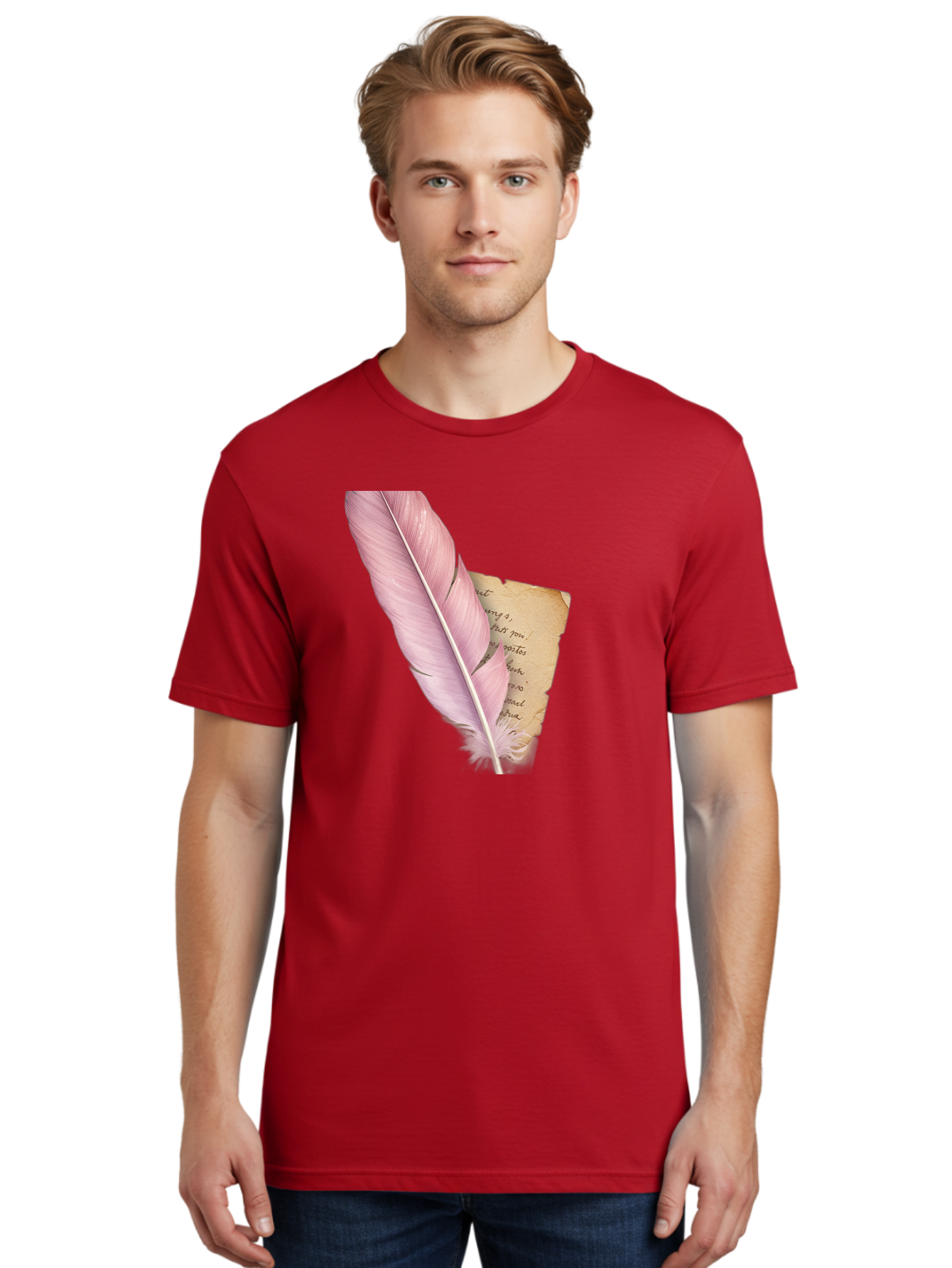 Pink-Feather-Quill-Pen Men'S Graphic Tee, 100% Cotton, Comfortable Casual Summer Wear, Machine Washable, Vintage Camera, Old Camera, Antique Camera, Black Camera, Classic Photography, Photography Equipment, Nostalgic Device, Film Camera, Baj173