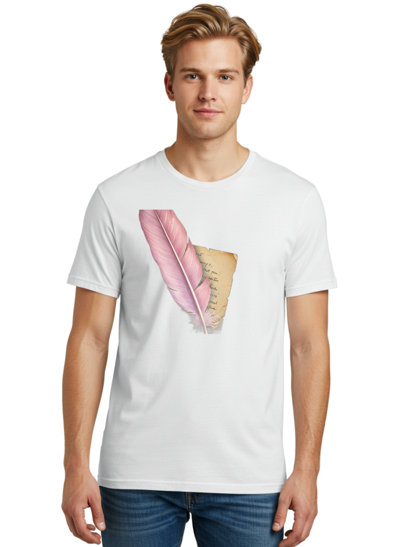 Pink-Feather-Quill-Pen Men'S Graphic Tee, 100% Cotton, Comfortable Casual Summer Wear, Machine Washable, Vintage Camera, Old Camera, Antique Camera, Black Camera, Classic Photography, Photography Equipment, Nostalgic Device, Film Camera, Baj173