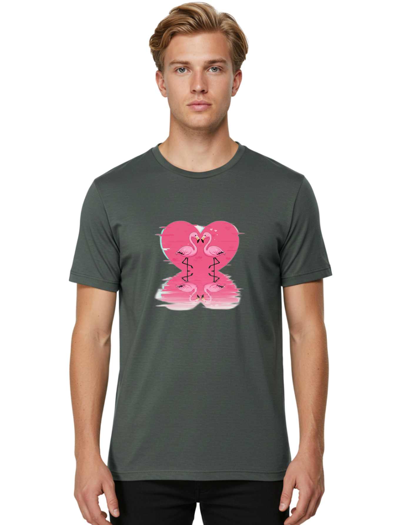 Pink-Flamingos-Heart-1 Men'S Graphic Tee, 100% Cotton, Comfortable Casual Summer Wear, Machine Washable, Vintage Camera, Old Camera, Antique Camera, Black Camera, Classic Photography, Photography Equipment, Nostalgic Device, Film Camera, Baj185