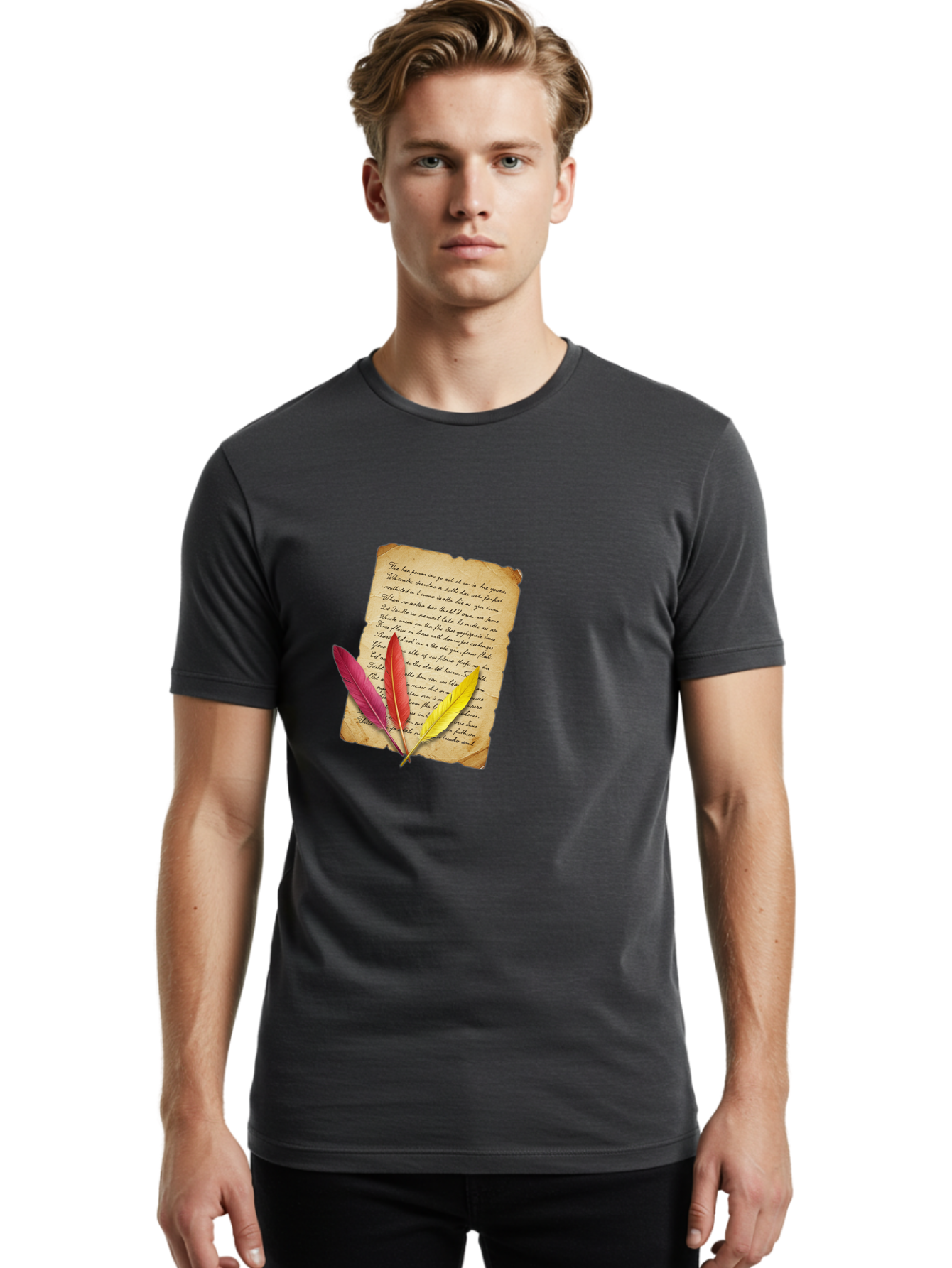 Poem-With-Feathers Men'S Graphic Tee, 100% Cotton, Comfortable Casual Summer Wear, Machine Washable, Vintage Camera, Old Camera, Antique Camera, Black Camera, Classic Photography, Photography Equipment, Nostalgic Device, Film Camera, Baj199