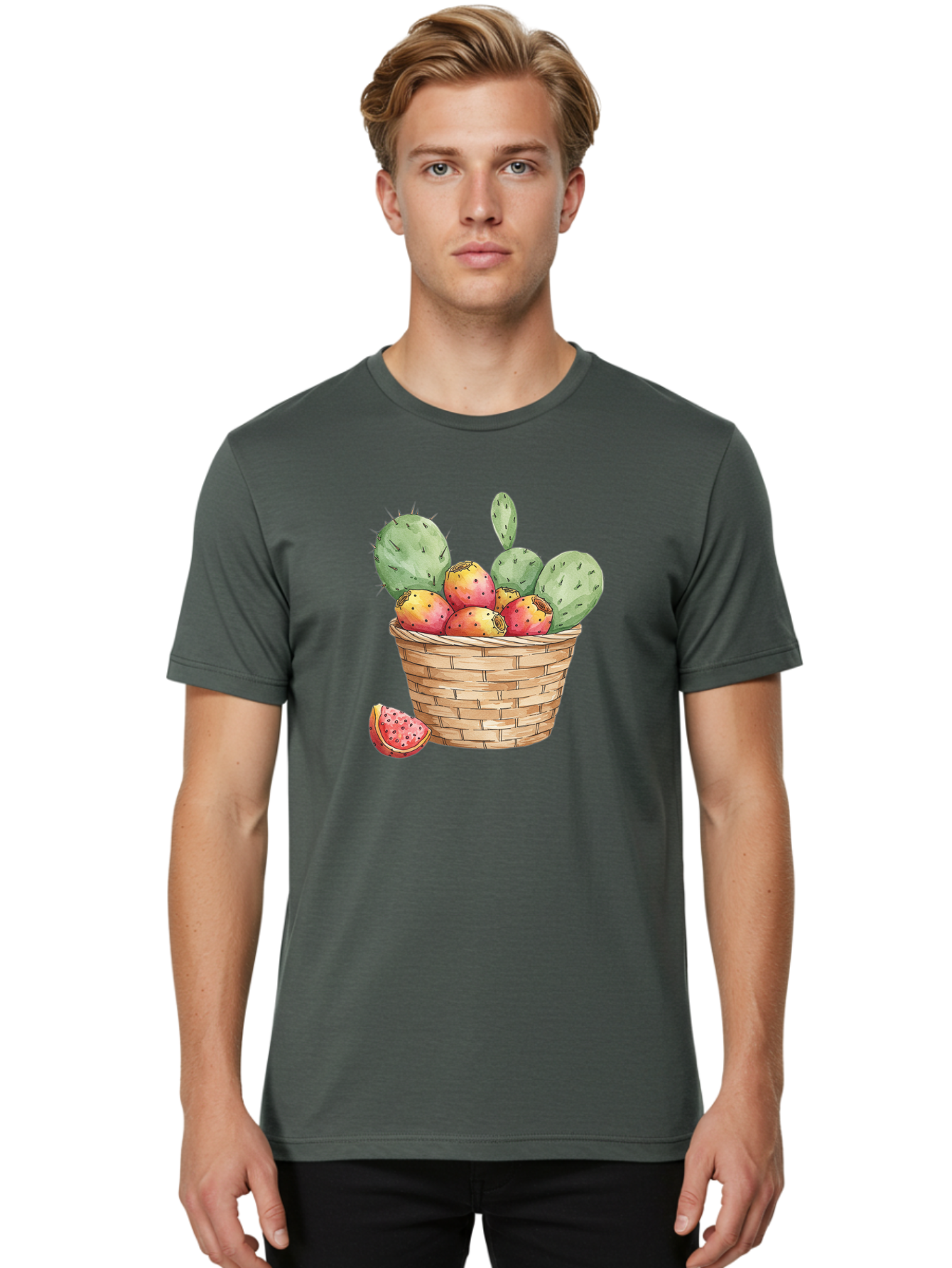 Prickly-Pears-Basket Men'S Graphic Tee, 100% Cotton, Comfortable Casual Summer Wear, Machine Washable, Vintage Camera, Old Camera, Antique Camera, Black Camera, Classic Photography, Photography Equipment, Nostalgic Device, Film Camera, Baj200