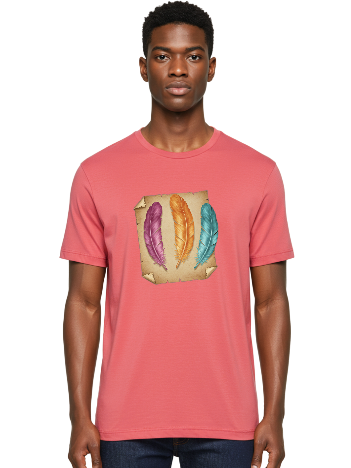 Purple-Orange-Blue-Feather Men'S Graphic Tee, 100% Cotton, Comfortable Casual Summer Wear, Machine Washable, Vintage Camera, Old Camera, Antique Camera, Black Camera, Classic Photography, Photography Equipment, Nostalgic Device, Film Camera, Baj206