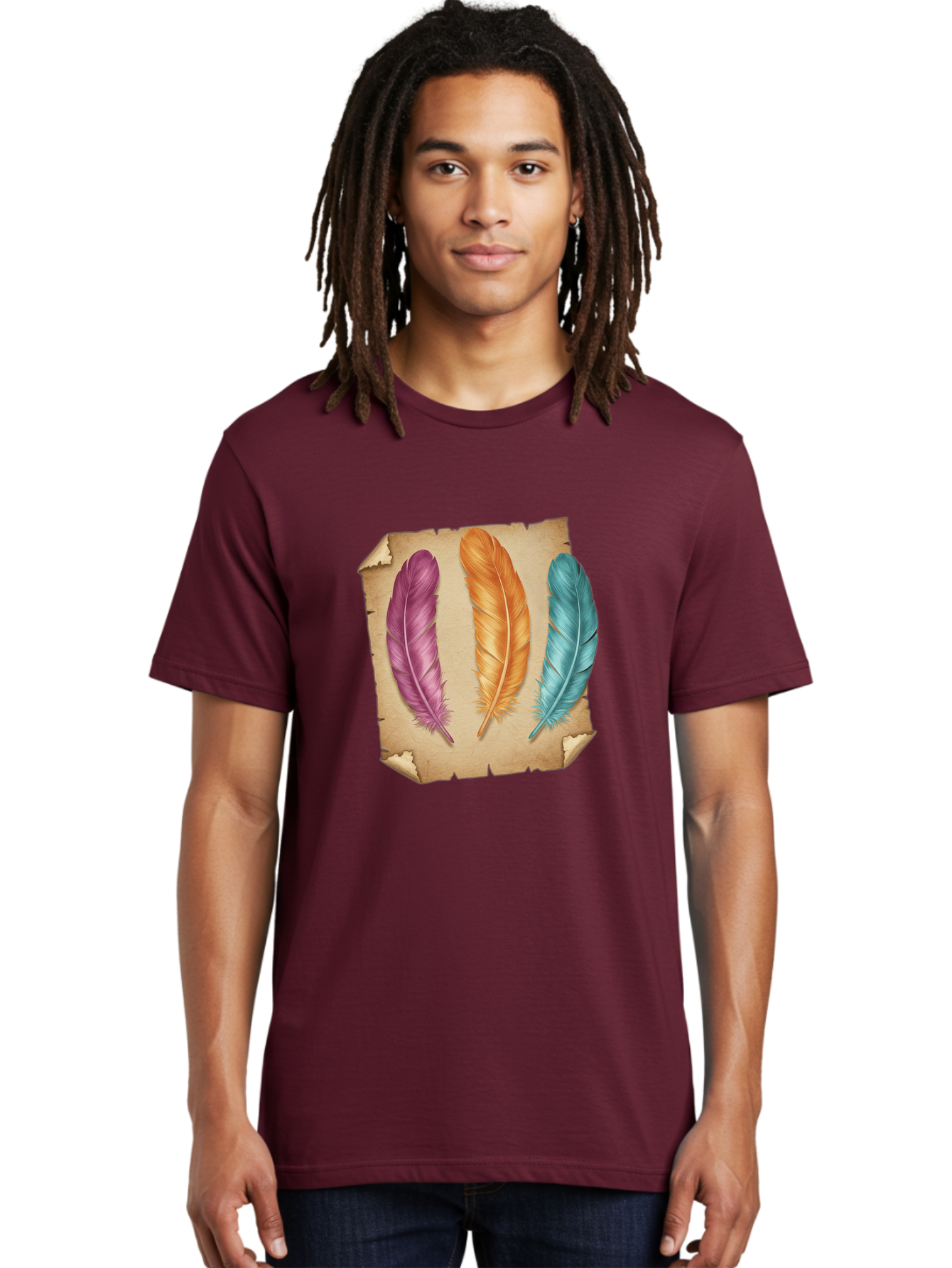 Purple-Orange-Blue-Feather Men'S Graphic Tee, 100% Cotton, Comfortable Casual Summer Wear, Machine Washable, Vintage Camera, Old Camera, Antique Camera, Black Camera, Classic Photography, Photography Equipment, Nostalgic Device, Film Camera, Baj206