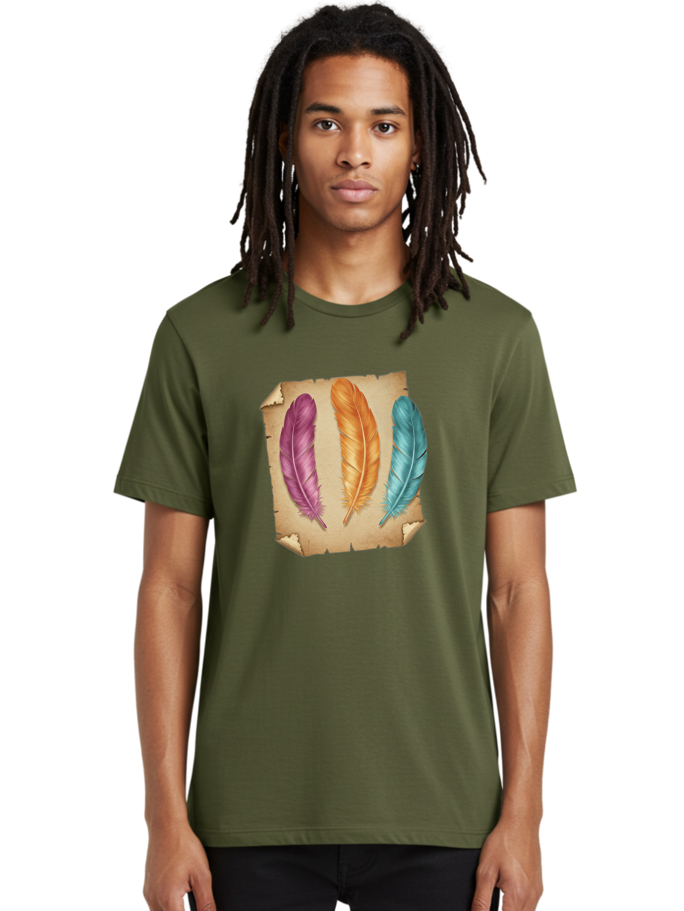 Purple-Orange-Blue-Feather Men'S Graphic Tee, 100% Cotton, Comfortable Casual Summer Wear, Machine Washable, Vintage Camera, Old Camera, Antique Camera, Black Camera, Classic Photography, Photography Equipment, Nostalgic Device, Film Camera, Baj206