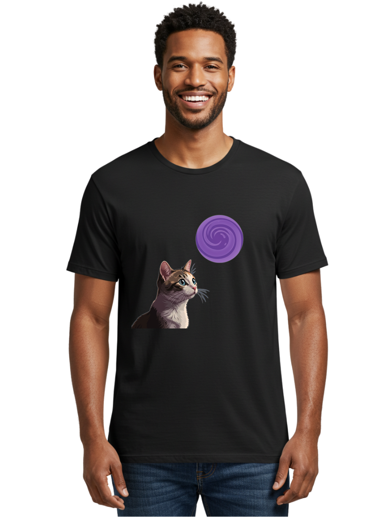 Purple-Swirl-Cat Men'S Graphic Tee, 100% Cotton, Comfortable Casual Summer Wear, Machine Washable, Vintage Camera, Old Camera, Antique Camera, Black Camera, Classic Photography, Photography Equipment, Nostalgic Device, Film Camera, Camera Art Baj207