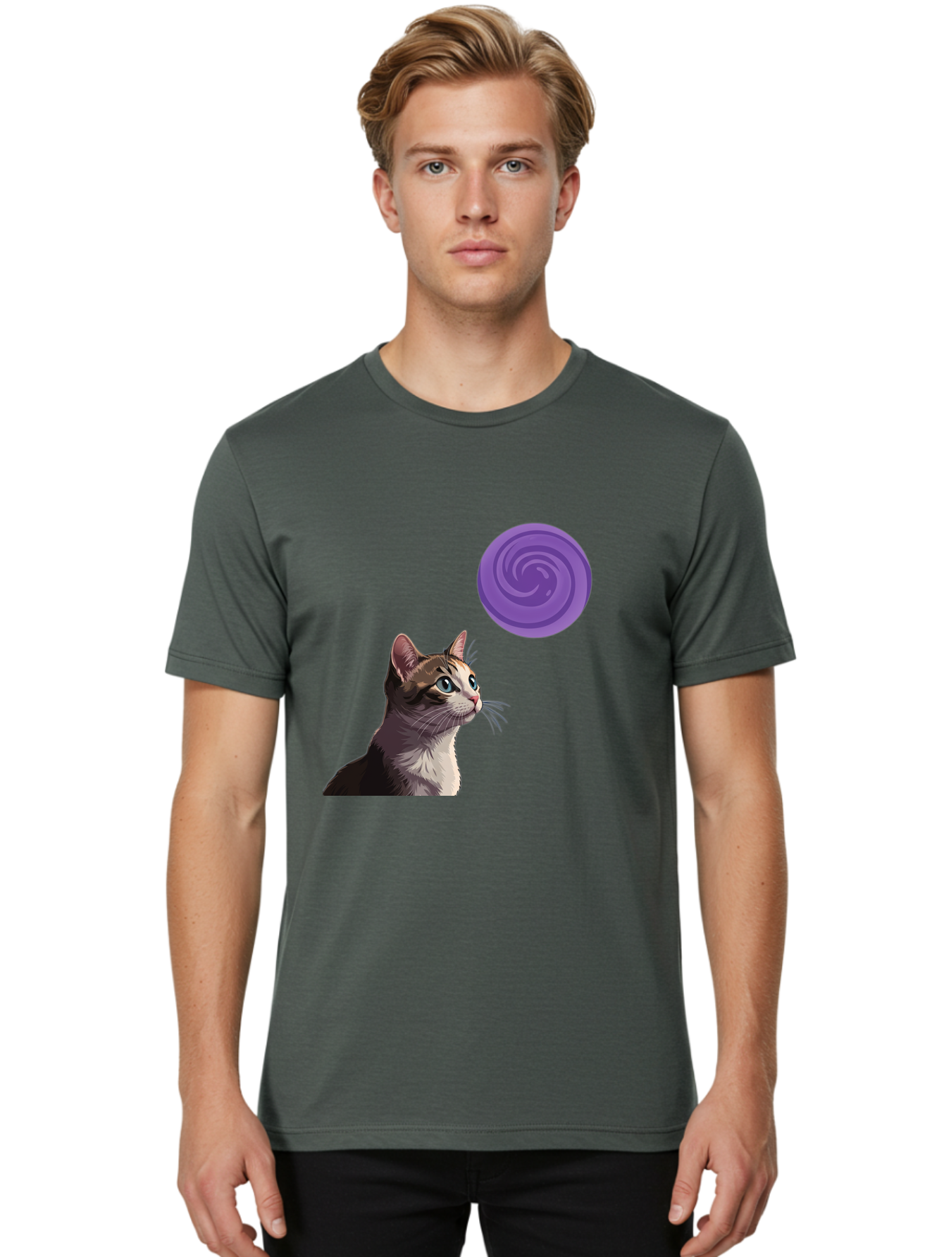 Purple-Swirl-Cat Men'S Graphic Tee, 100% Cotton, Comfortable Casual Summer Wear, Machine Washable, Vintage Camera, Old Camera, Antique Camera, Black Camera, Classic Photography, Photography Equipment, Nostalgic Device, Film Camera, Camera Art Baj207