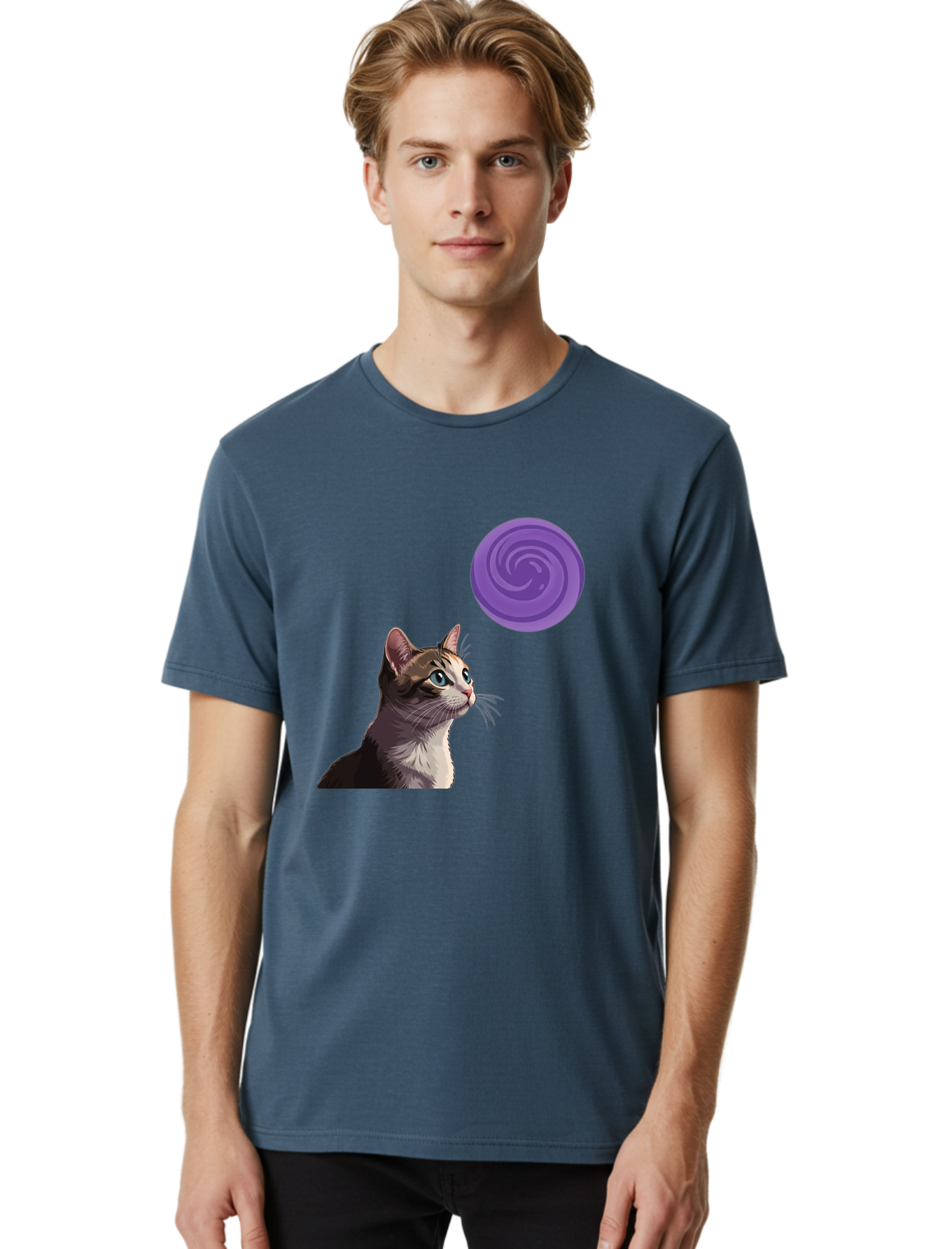 Purple-Swirl-Cat Men'S Graphic Tee, 100% Cotton, Comfortable Casual Summer Wear, Machine Washable, Vintage Camera, Old Camera, Antique Camera, Black Camera, Classic Photography, Photography Equipment, Nostalgic Device, Film Camera, Camera Art Baj207