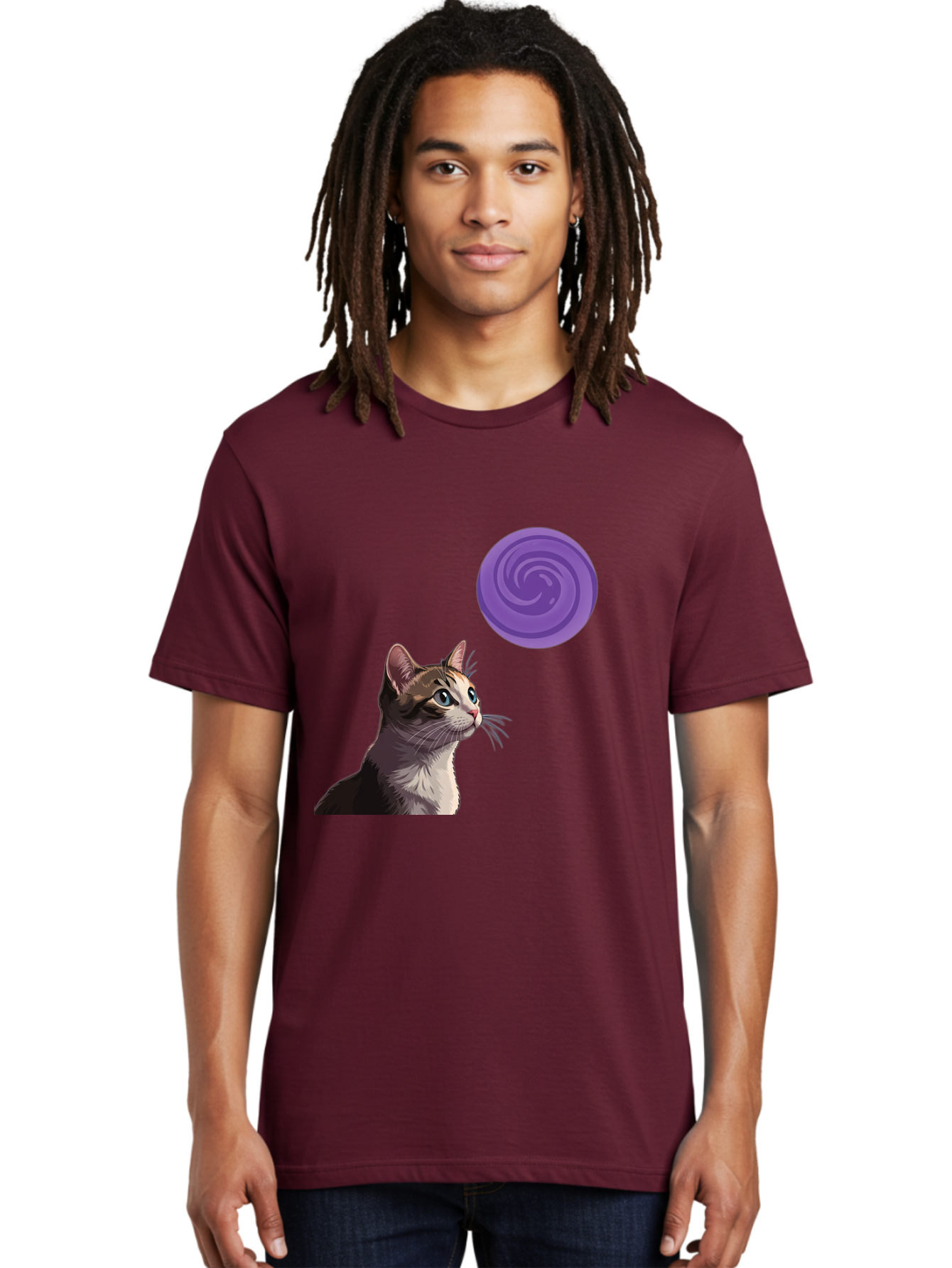 Purple-Swirl-Cat Men'S Graphic Tee, 100% Cotton, Comfortable Casual Summer Wear, Machine Washable, Vintage Camera, Old Camera, Antique Camera, Black Camera, Classic Photography, Photography Equipment, Nostalgic Device, Film Camera, Camera Art Baj207