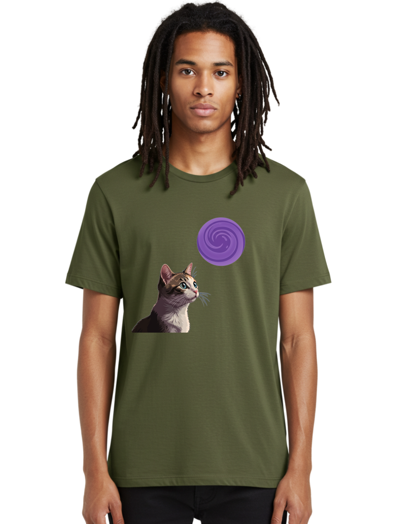 Purple-Swirl-Cat Men'S Graphic Tee, 100% Cotton, Comfortable Casual Summer Wear, Machine Washable, Vintage Camera, Old Camera, Antique Camera, Black Camera, Classic Photography, Photography Equipment, Nostalgic Device, Film Camera, Camera Art Baj207