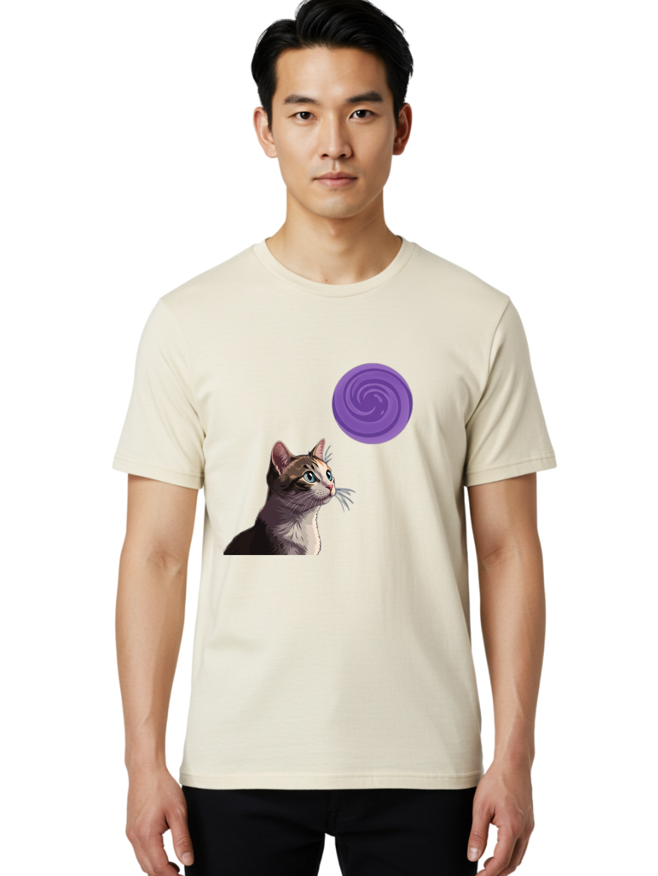 Purple-Swirl-Cat Men'S Graphic Tee, 100% Cotton, Comfortable Casual Summer Wear, Machine Washable, Vintage Camera, Old Camera, Antique Camera, Black Camera, Classic Photography, Photography Equipment, Nostalgic Device, Film Camera, Camera Art Baj207