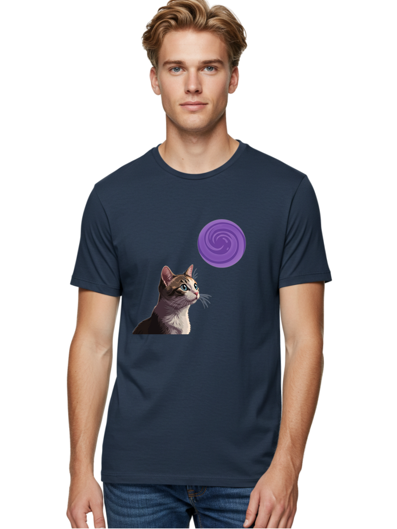 Purple-Swirl-Cat Men'S Graphic Tee, 100% Cotton, Comfortable Casual Summer Wear, Machine Washable, Vintage Camera, Old Camera, Antique Camera, Black Camera, Classic Photography, Photography Equipment, Nostalgic Device, Film Camera, Camera Art Baj207