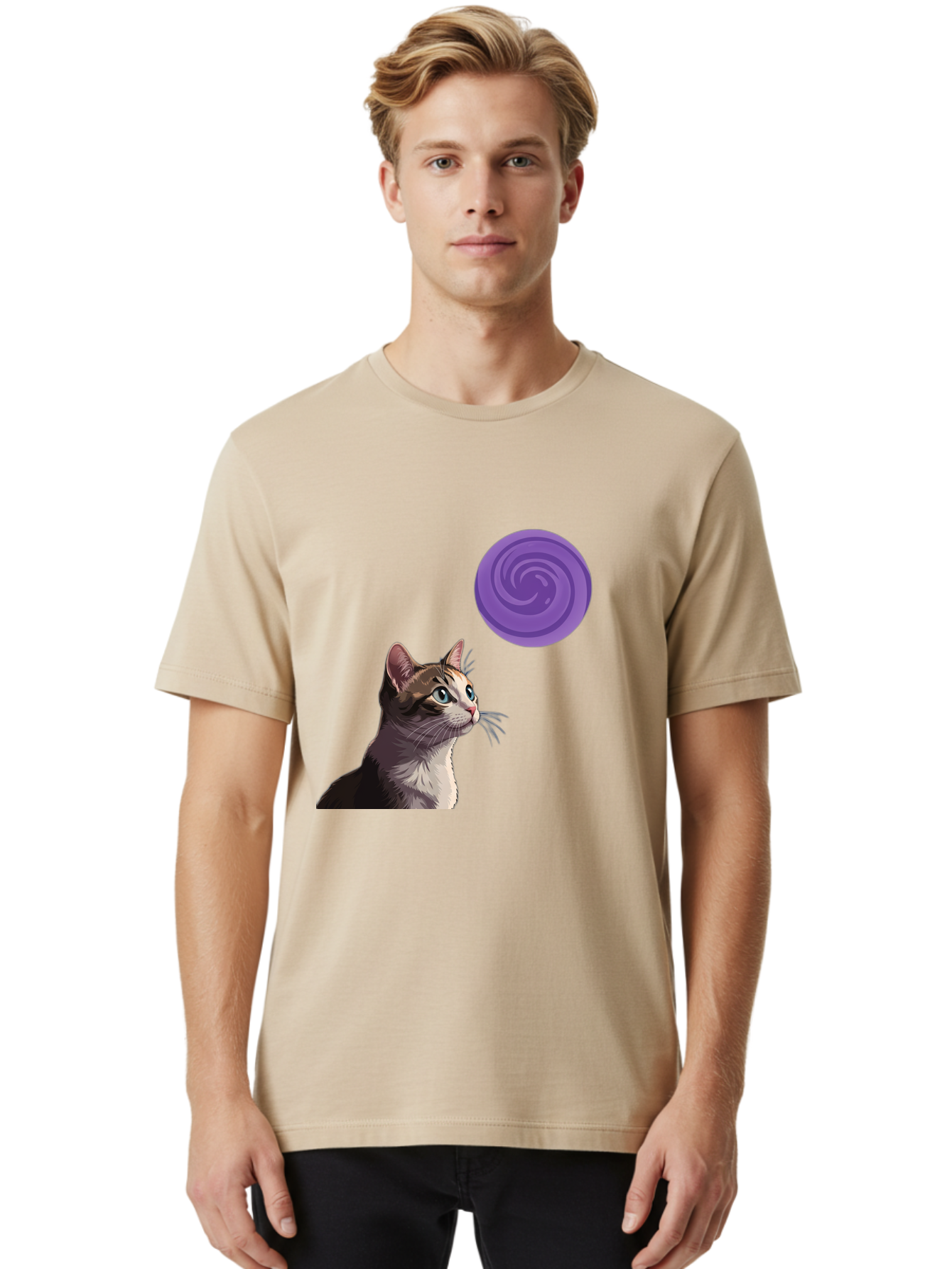 Purple-Swirl-Cat Men'S Graphic Tee, 100% Cotton, Comfortable Casual Summer Wear, Machine Washable, Vintage Camera, Old Camera, Antique Camera, Black Camera, Classic Photography, Photography Equipment, Nostalgic Device, Film Camera, Camera Art Baj207