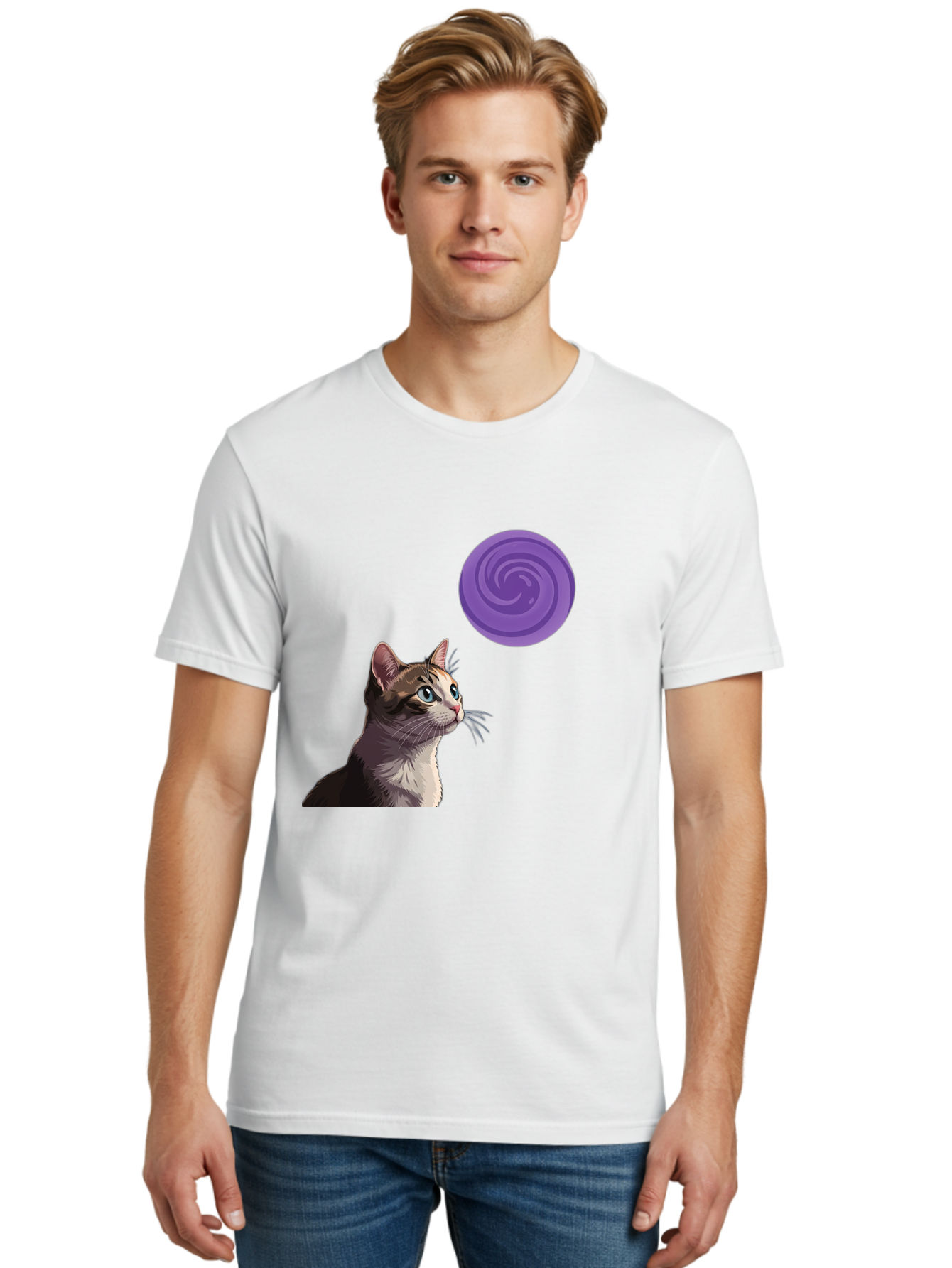 Purple-Swirl-Cat Men'S Graphic Tee, 100% Cotton, Comfortable Casual Summer Wear, Machine Washable, Vintage Camera, Old Camera, Antique Camera, Black Camera, Classic Photography, Photography Equipment, Nostalgic Device, Film Camera, Camera Art Baj207
