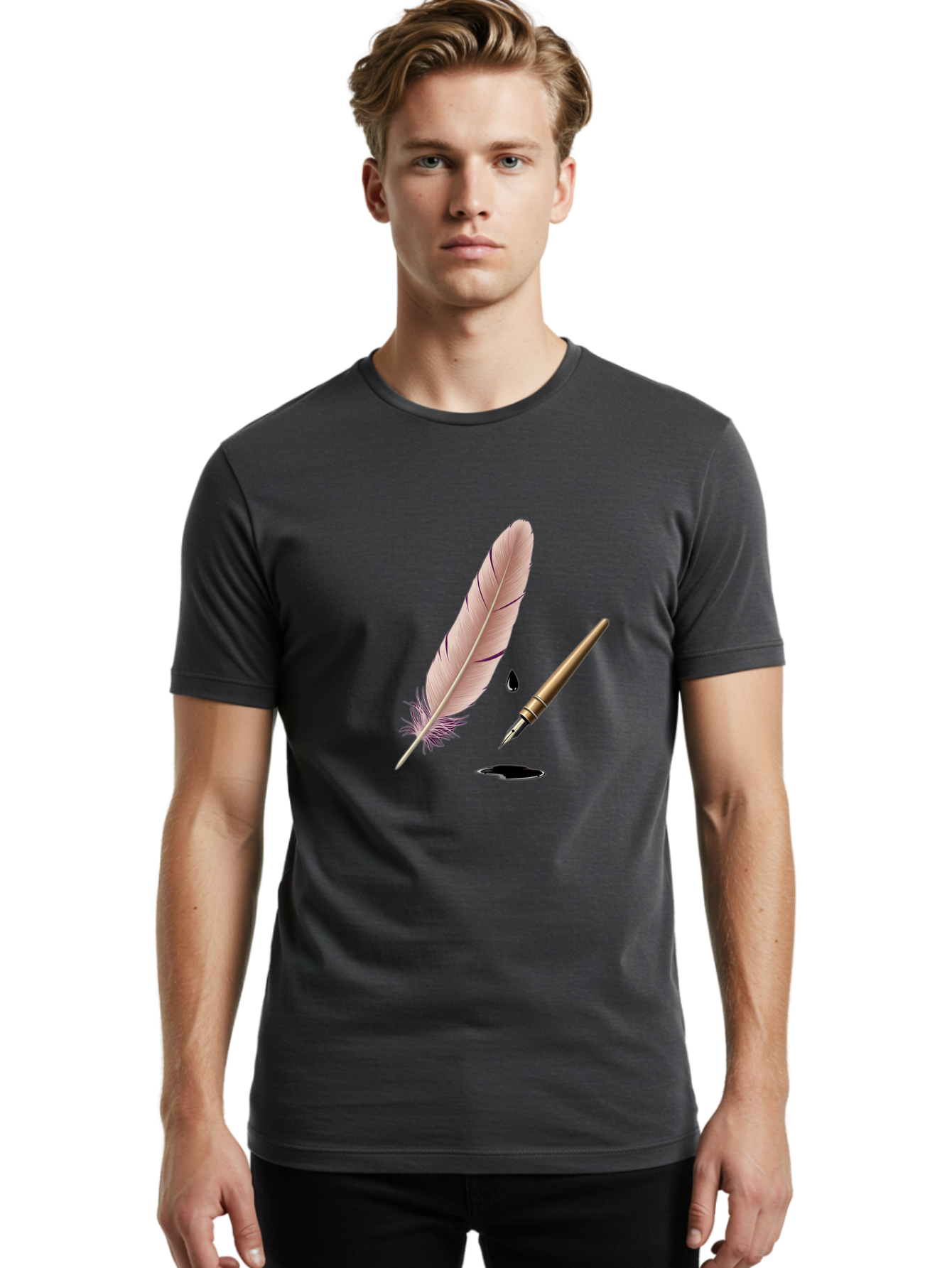 Quill-Pen-1 Men'S Graphic Tee, 100% Cotton, Comfortable Casual Summer Wear, Machine Washable, Vintage Camera, Old Camera, Antique Camera, Black Camera, Classic Photography, Photography Equipment, Nostalgic Device, Film Camera, Camera Art Baj212