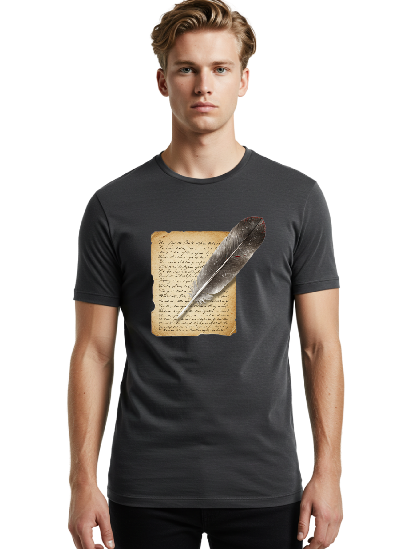 Quill-Pen-On-Parchment Men'S Graphic Tee, 100% Cotton, Comfortable Casual Summer Wear, Machine Washable, Vintage Camera, Old Camera, Antique Camera, Black Camera, Classic Photography, Photography Equipment, Nostalgic Device, Film Camera, Baj214