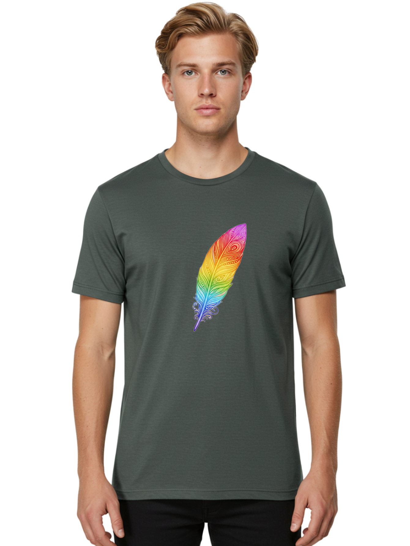 Rainbow-Feather-1 Men'S Graphic Tee, 100% Cotton, Comfortable Casual Summer Wear, Machine Washable, Vintage Camera, Old Camera, Antique Camera, Black Camera, Classic Photography, Photography Equipment, Nostalgic Device, Film Camera, Camera Art Baj217