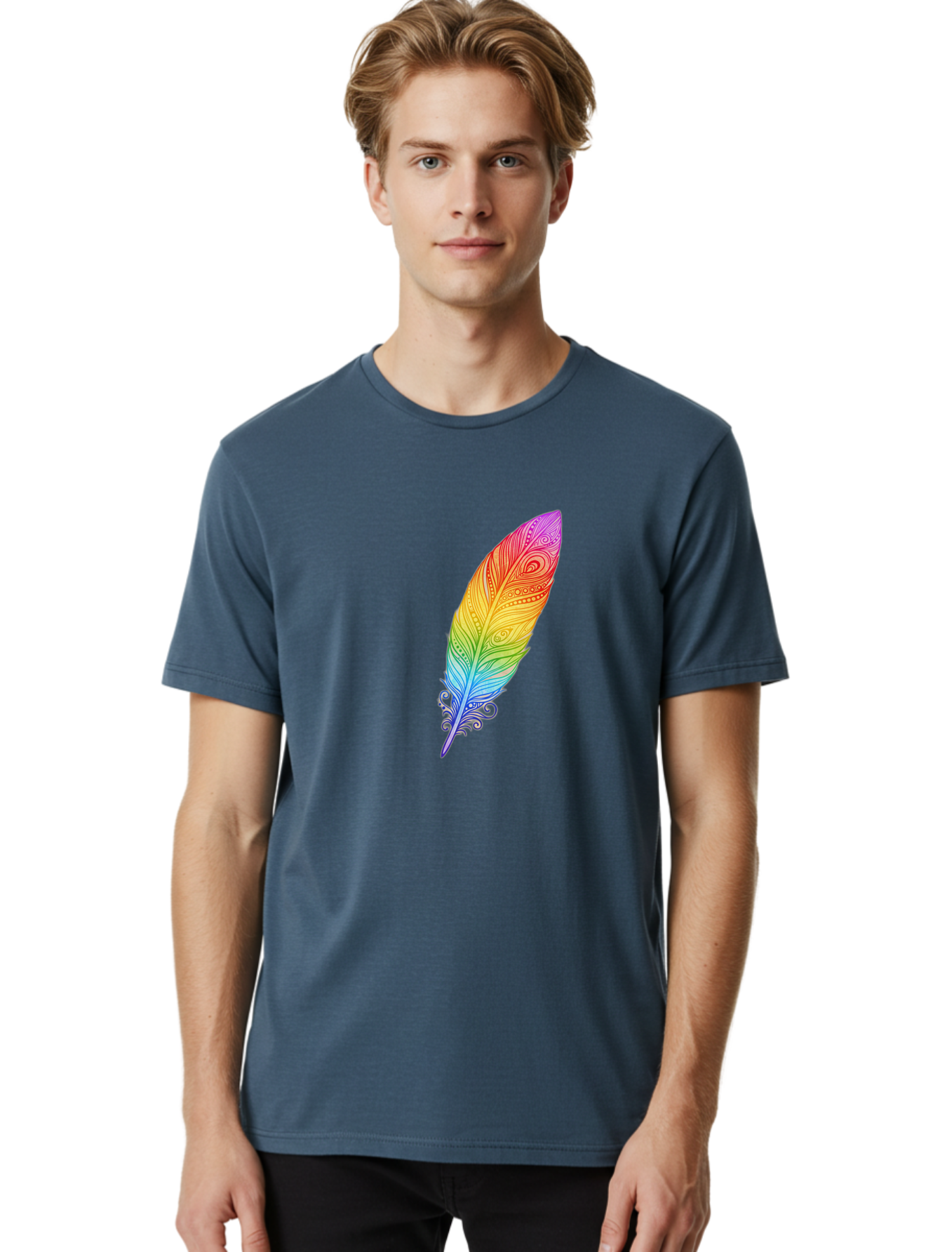 Rainbow-Feather-1 Men'S Graphic Tee, 100% Cotton, Comfortable Casual Summer Wear, Machine Washable, Vintage Camera, Old Camera, Antique Camera, Black Camera, Classic Photography, Photography Equipment, Nostalgic Device, Film Camera, Camera Art Baj217
