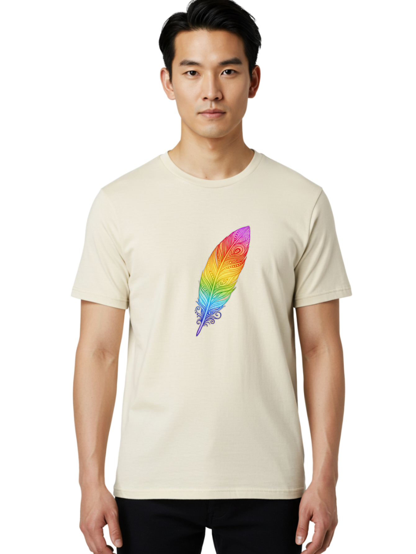 Rainbow-Feather-1 Men'S Graphic Tee, 100% Cotton, Comfortable Casual Summer Wear, Machine Washable, Vintage Camera, Old Camera, Antique Camera, Black Camera, Classic Photography, Photography Equipment, Nostalgic Device, Film Camera, Camera Art Baj217