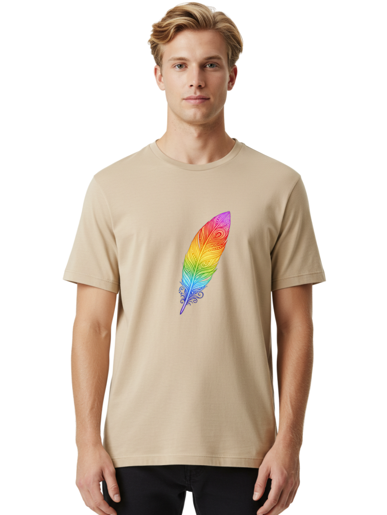 Rainbow-Feather-1 Men'S Graphic Tee, 100% Cotton, Comfortable Casual Summer Wear, Machine Washable, Vintage Camera, Old Camera, Antique Camera, Black Camera, Classic Photography, Photography Equipment, Nostalgic Device, Film Camera, Camera Art Baj217