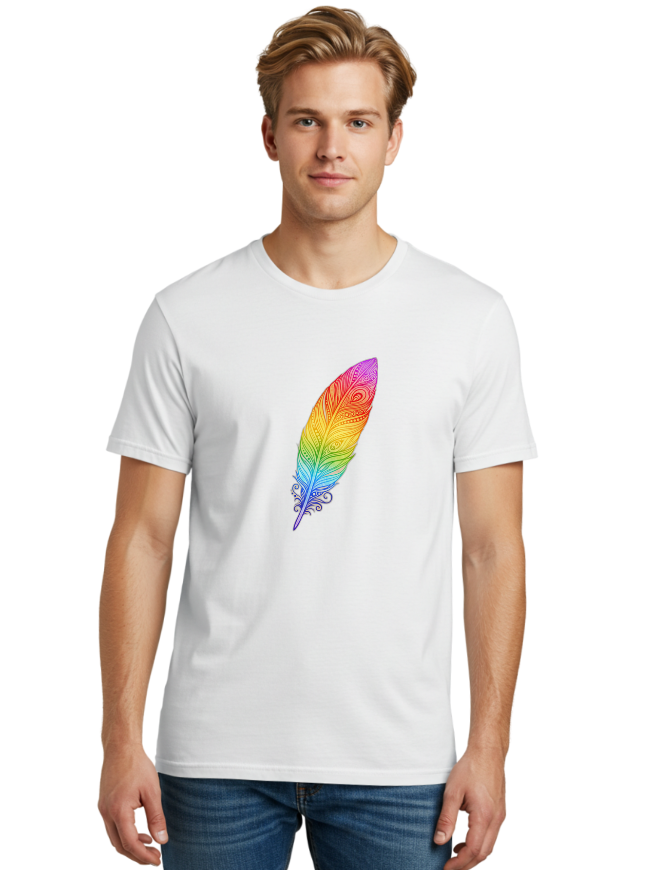 Rainbow-Feather-1 Men'S Graphic Tee, 100% Cotton, Comfortable Casual Summer Wear, Machine Washable, Vintage Camera, Old Camera, Antique Camera, Black Camera, Classic Photography, Photography Equipment, Nostalgic Device, Film Camera, Camera Art Baj217