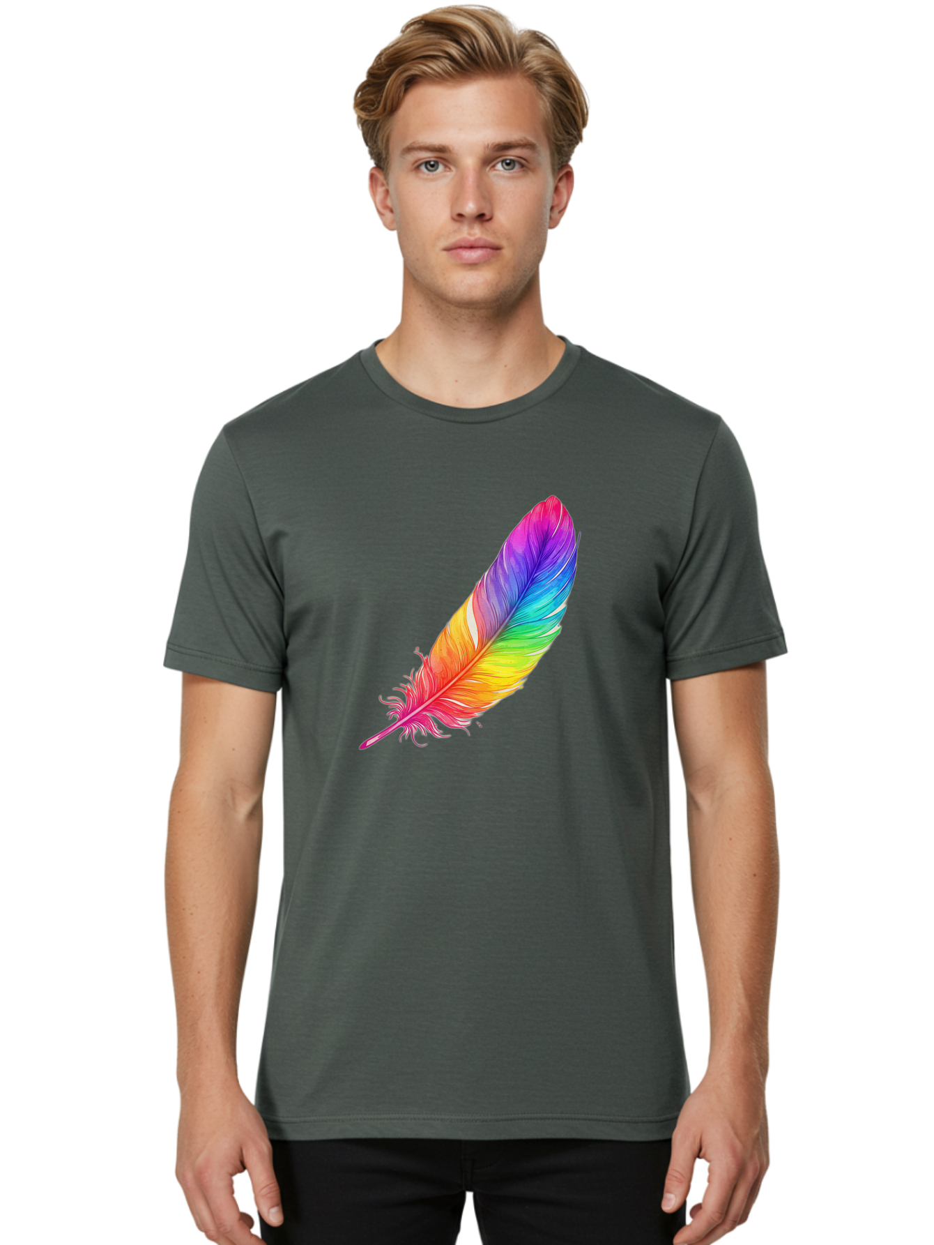 Rainbow-Feather-11 Men'S Graphic Tee, 100% Cotton, Comfortable Casual Summer Wear, Machine Washable, Vintage Camera, Old Camera, Antique Camera, Black Camera, Classic Photography, Photography Equipment, Nostalgic Device, Film Camera, Baj219