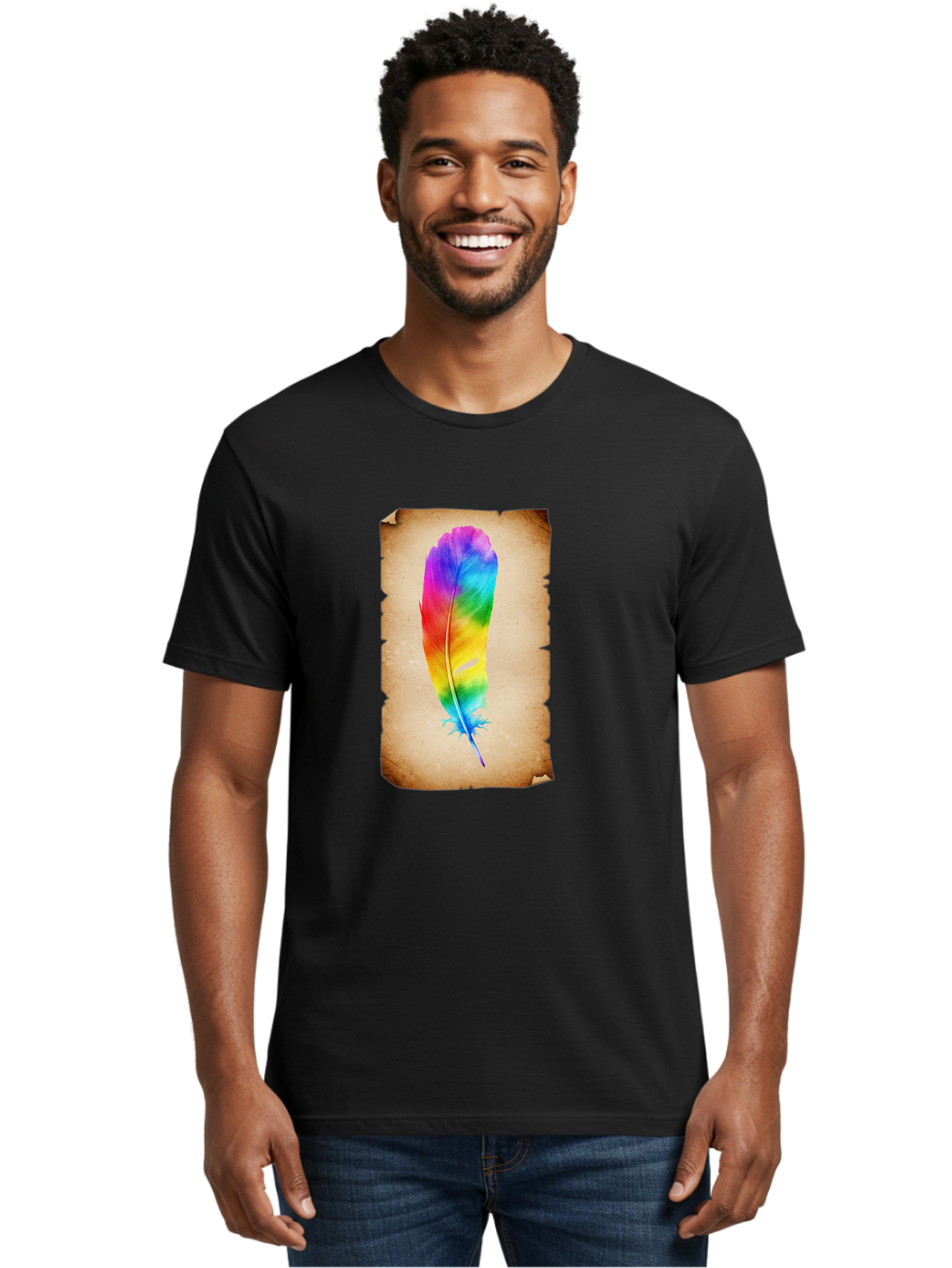 Rainbow-Feather-12 Men'S Graphic Tee, 100% Cotton, Comfortable Casual Summer Wear, Machine Washable, Vintage Camera, Old Camera, Antique Camera, Black Camera, Classic Photography, Photography Equipment, Nostalgic Device, Film Camera, Baj220