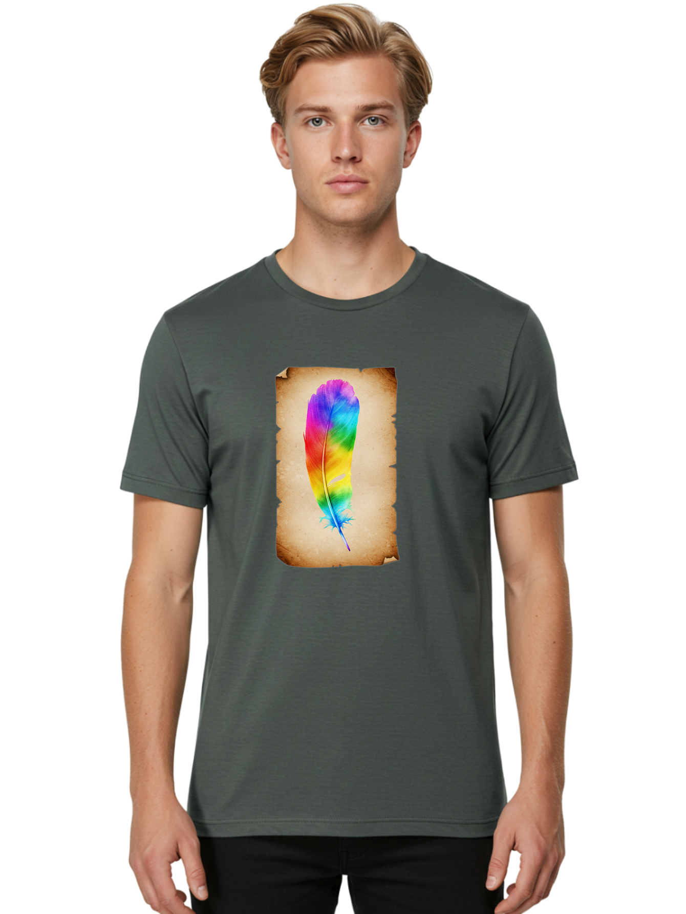 Rainbow-Feather-12 Men'S Graphic Tee, 100% Cotton, Comfortable Casual Summer Wear, Machine Washable, Vintage Camera, Old Camera, Antique Camera, Black Camera, Classic Photography, Photography Equipment, Nostalgic Device, Film Camera, Baj220