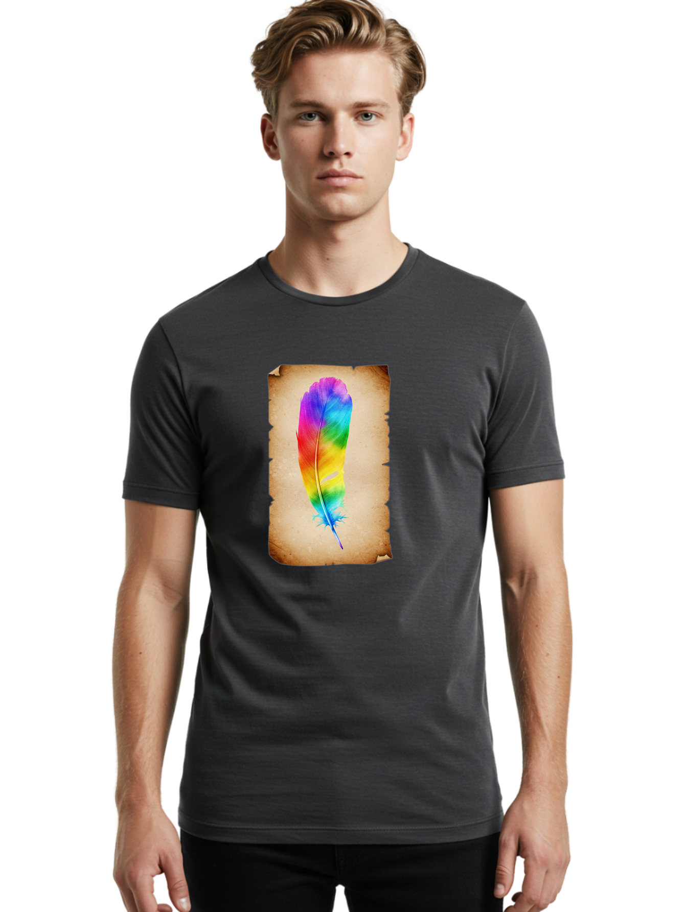 Rainbow-Feather-12 Men'S Graphic Tee, 100% Cotton, Comfortable Casual Summer Wear, Machine Washable, Vintage Camera, Old Camera, Antique Camera, Black Camera, Classic Photography, Photography Equipment, Nostalgic Device, Film Camera, Baj220
