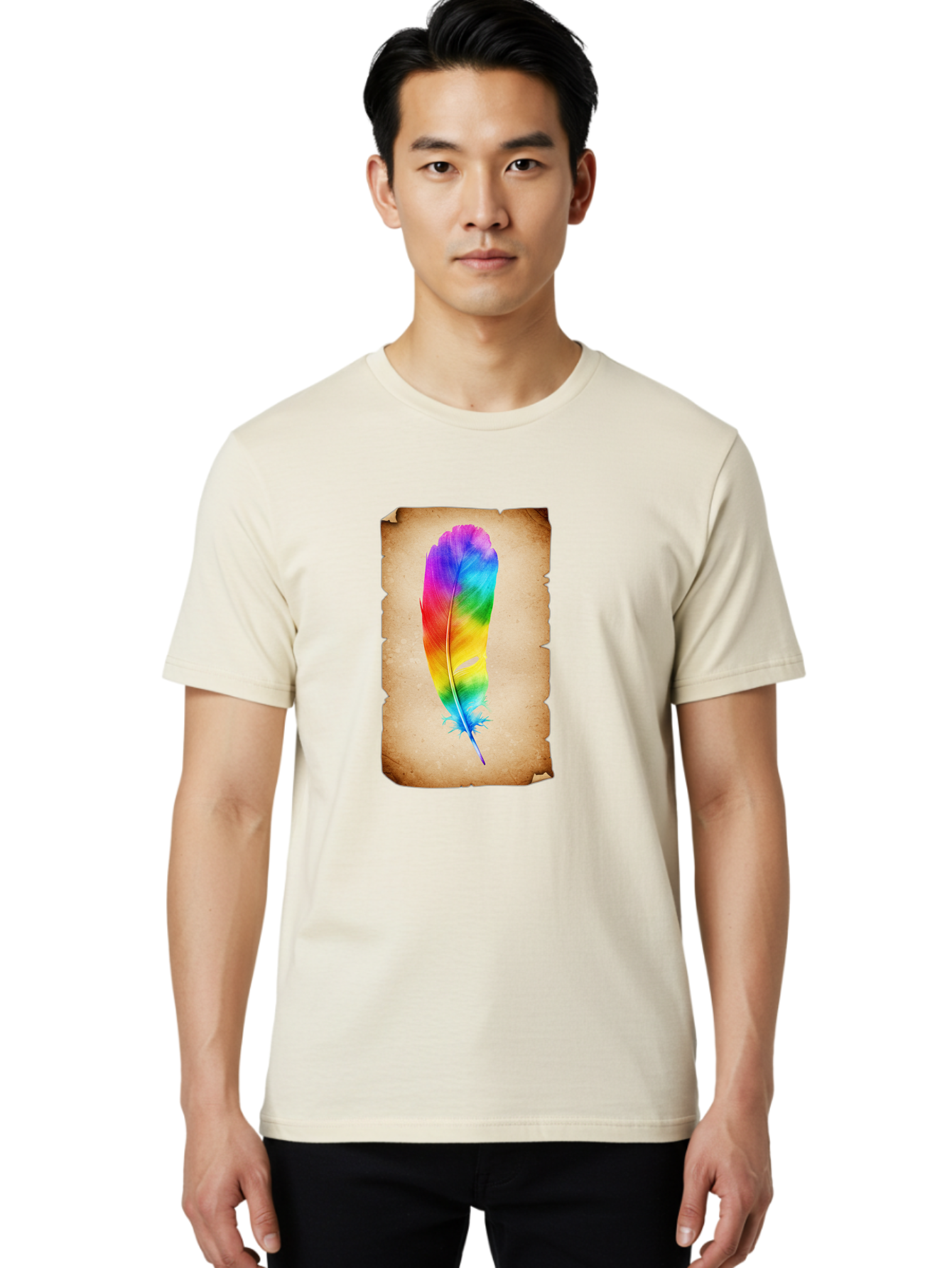 Rainbow-Feather-12 Men'S Graphic Tee, 100% Cotton, Comfortable Casual Summer Wear, Machine Washable, Vintage Camera, Old Camera, Antique Camera, Black Camera, Classic Photography, Photography Equipment, Nostalgic Device, Film Camera, Baj220