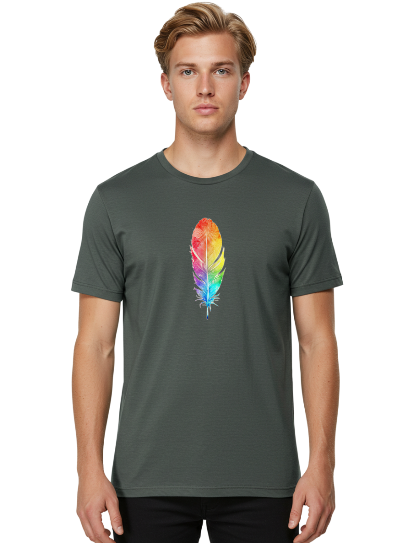 Rainbow-Feather-2 Men'S Graphic Tee, 100% Cotton, Comfortable Casual Summer Wear, Machine Washable, Vintage Camera, Old Camera, Antique Camera, Black Camera, Classic Photography, Photography Equipment, Nostalgic Device, Film Camera, Camera Art Baj225