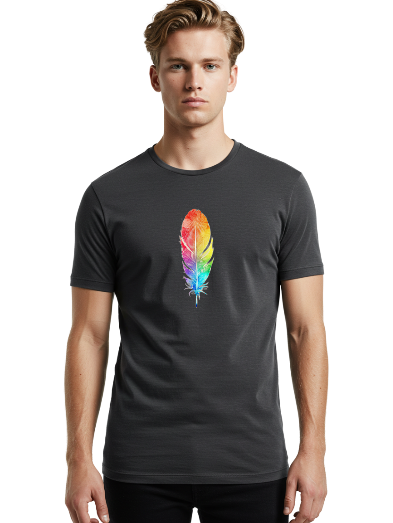 Rainbow-Feather-2 Men'S Graphic Tee, 100% Cotton, Comfortable Casual Summer Wear, Machine Washable, Vintage Camera, Old Camera, Antique Camera, Black Camera, Classic Photography, Photography Equipment, Nostalgic Device, Film Camera, Camera Art Baj225