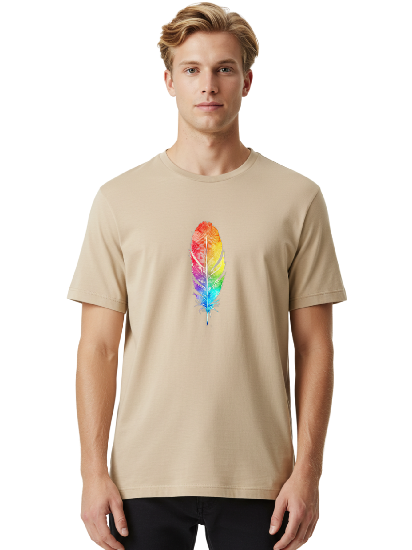 Rainbow-Feather-2 Men'S Graphic Tee, 100% Cotton, Comfortable Casual Summer Wear, Machine Washable, Vintage Camera, Old Camera, Antique Camera, Black Camera, Classic Photography, Photography Equipment, Nostalgic Device, Film Camera, Camera Art Baj225