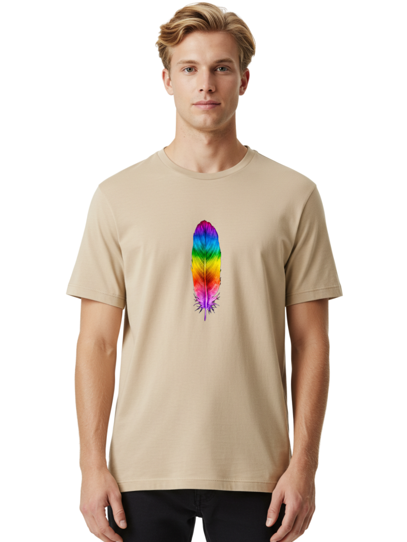 Rainbow-Feather-3 Men'S Graphic Tee, 100% Cotton, Comfortable Casual Summer Wear, Machine Washable, Vintage Camera, Old Camera, Antique Camera, Black Camera, Classic Photography, Photography Equipment, Nostalgic Device, Film Camera, Camera Art Baj226
