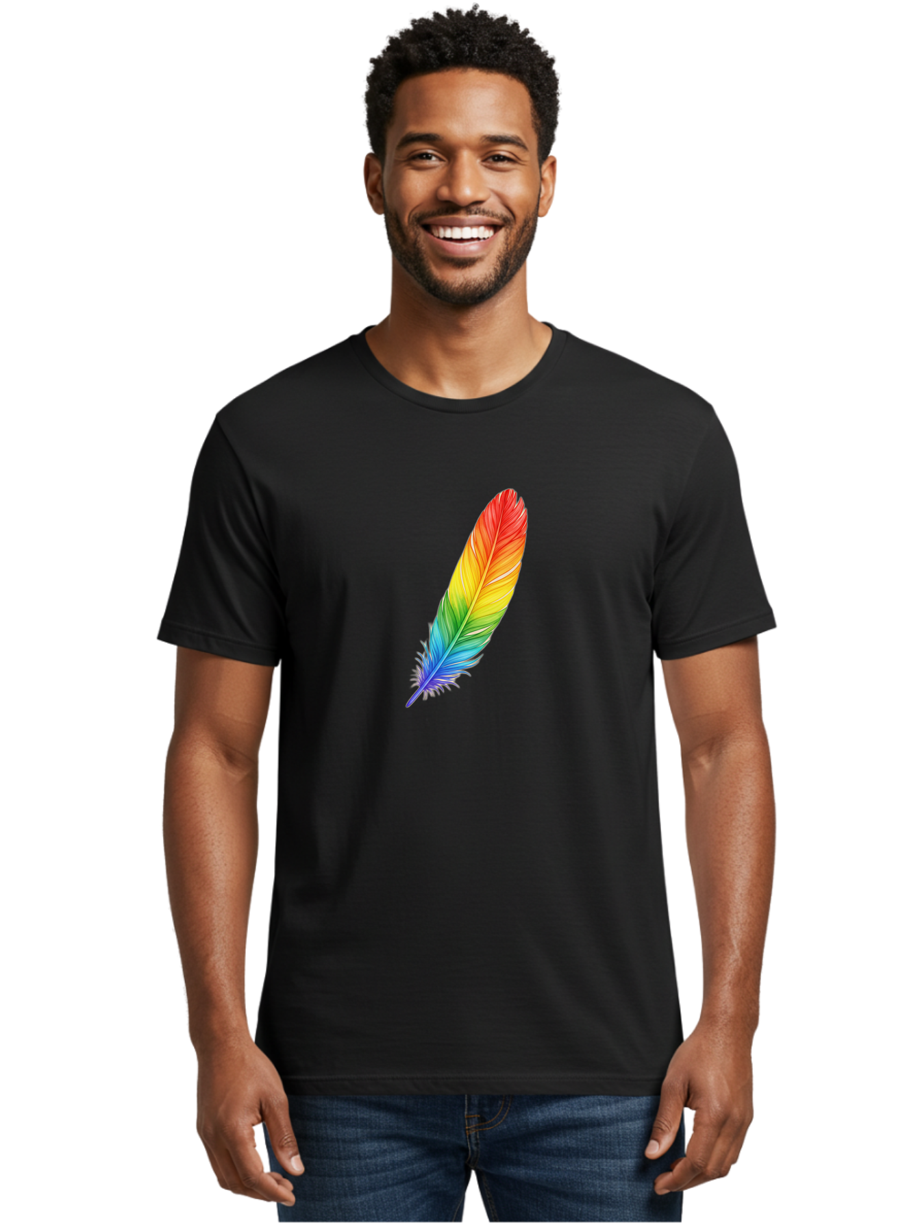 Rainbow-Feather-4 Men'S Graphic Tee, 100% Cotton, Comfortable Casual Summer Wear, Machine Washable, Vintage Camera, Old Camera, Antique Camera, Black Camera, Classic Photography, Photography Equipment, Nostalgic Device, Film Camera, Camera Art Baj227
