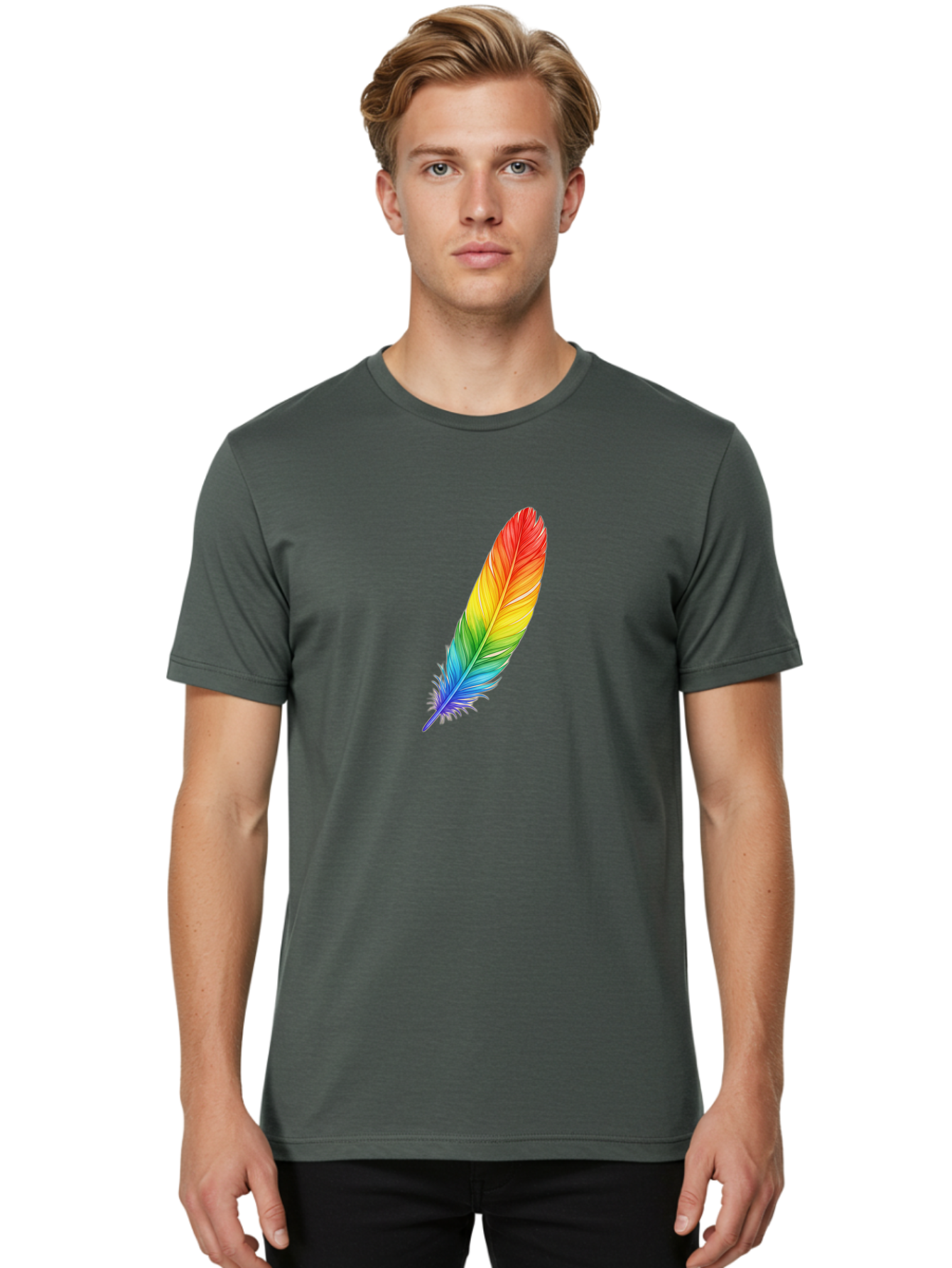 Rainbow-Feather-4 Men'S Graphic Tee, 100% Cotton, Comfortable Casual Summer Wear, Machine Washable, Vintage Camera, Old Camera, Antique Camera, Black Camera, Classic Photography, Photography Equipment, Nostalgic Device, Film Camera, Camera Art Baj227