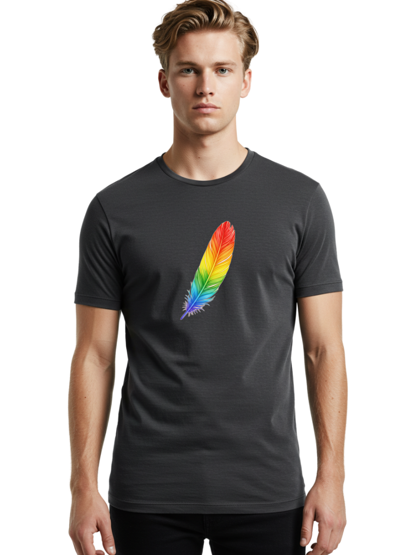Rainbow-Feather-4 Men'S Graphic Tee, 100% Cotton, Comfortable Casual Summer Wear, Machine Washable, Vintage Camera, Old Camera, Antique Camera, Black Camera, Classic Photography, Photography Equipment, Nostalgic Device, Film Camera, Camera Art Baj227