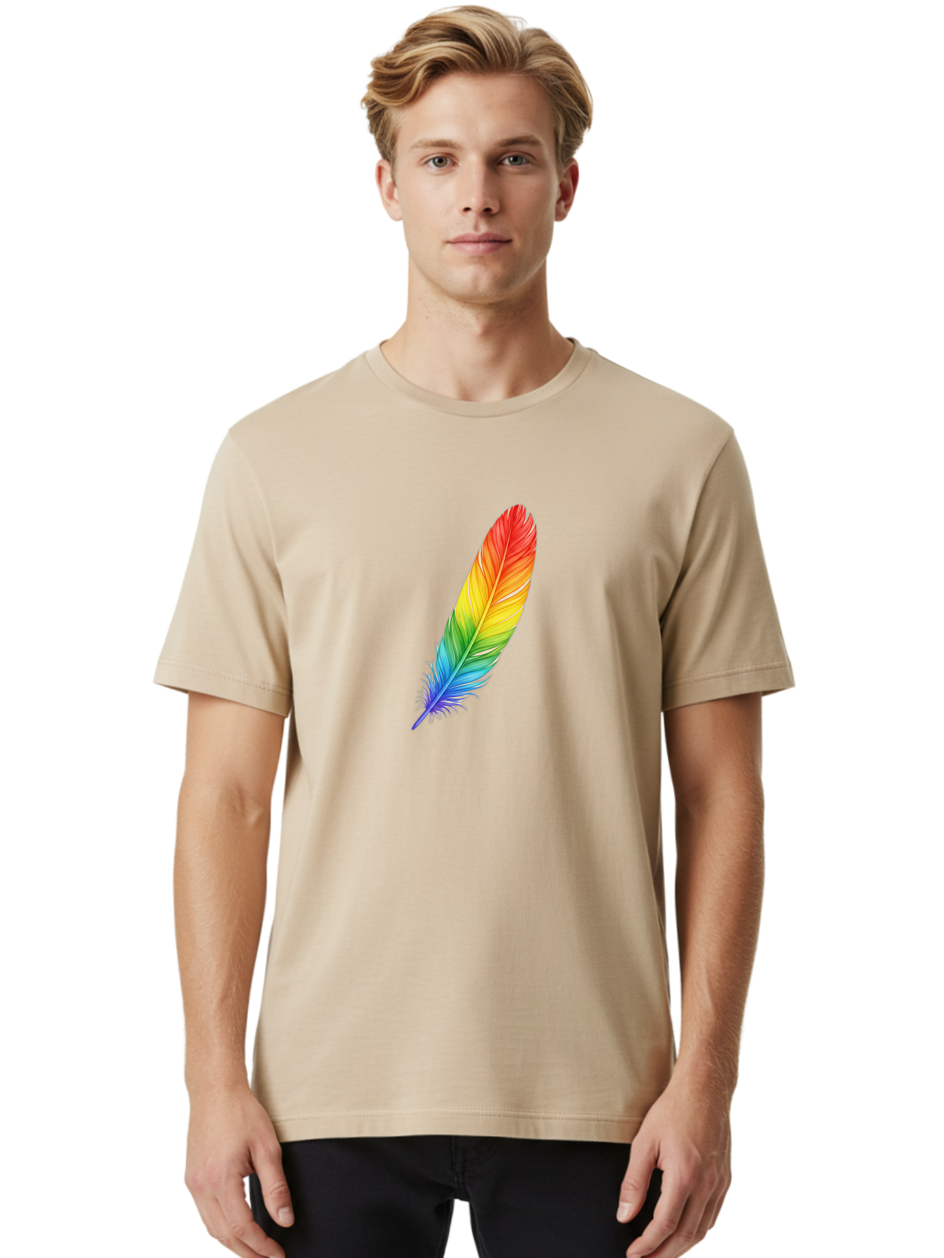 Rainbow-Feather-4 Men'S Graphic Tee, 100% Cotton, Comfortable Casual Summer Wear, Machine Washable, Vintage Camera, Old Camera, Antique Camera, Black Camera, Classic Photography, Photography Equipment, Nostalgic Device, Film Camera, Camera Art Baj227
