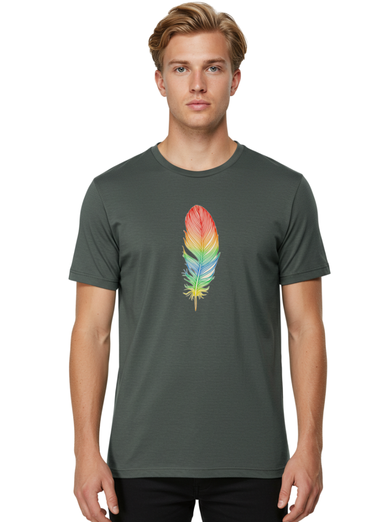 Rainbow-Feather-6 Men'S Graphic Tee, 100% Cotton, Comfortable Casual Summer Wear, Machine Washable, Vintage Camera, Old Camera, Antique Camera, Black Camera, Classic Photography, Photography Equipment, Nostalgic Device, Film Camera, Camera Art Baj229