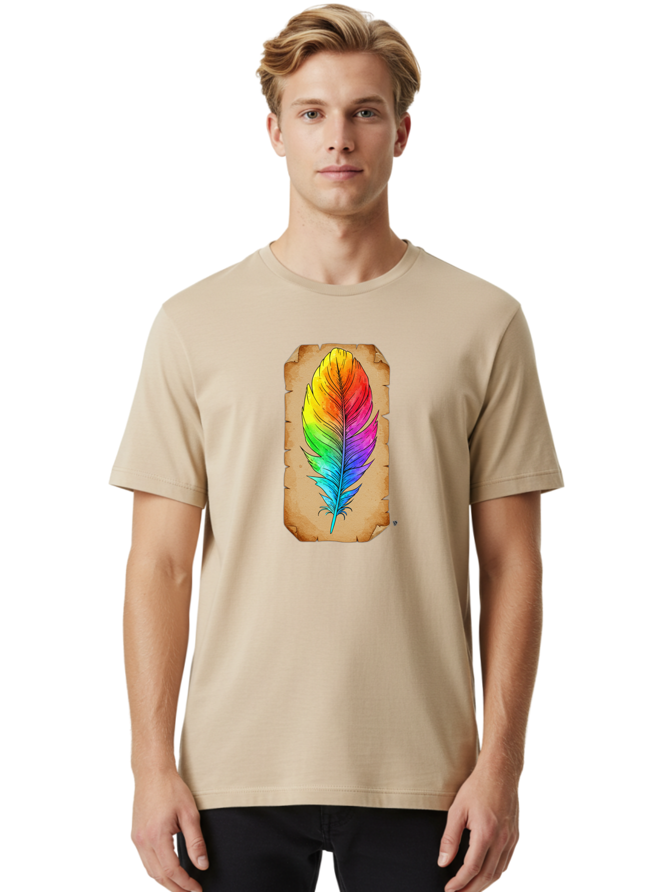 Rainbow-Feather-7 Men'S Graphic Tee, 100% Cotton, Comfortable Casual Summer Wear, Machine Washable, Vintage Camera, Old Camera, Antique Camera, Black Camera, Classic Photography, Photography Equipment, Nostalgic Device, Film Camera, Camera Art Baj230