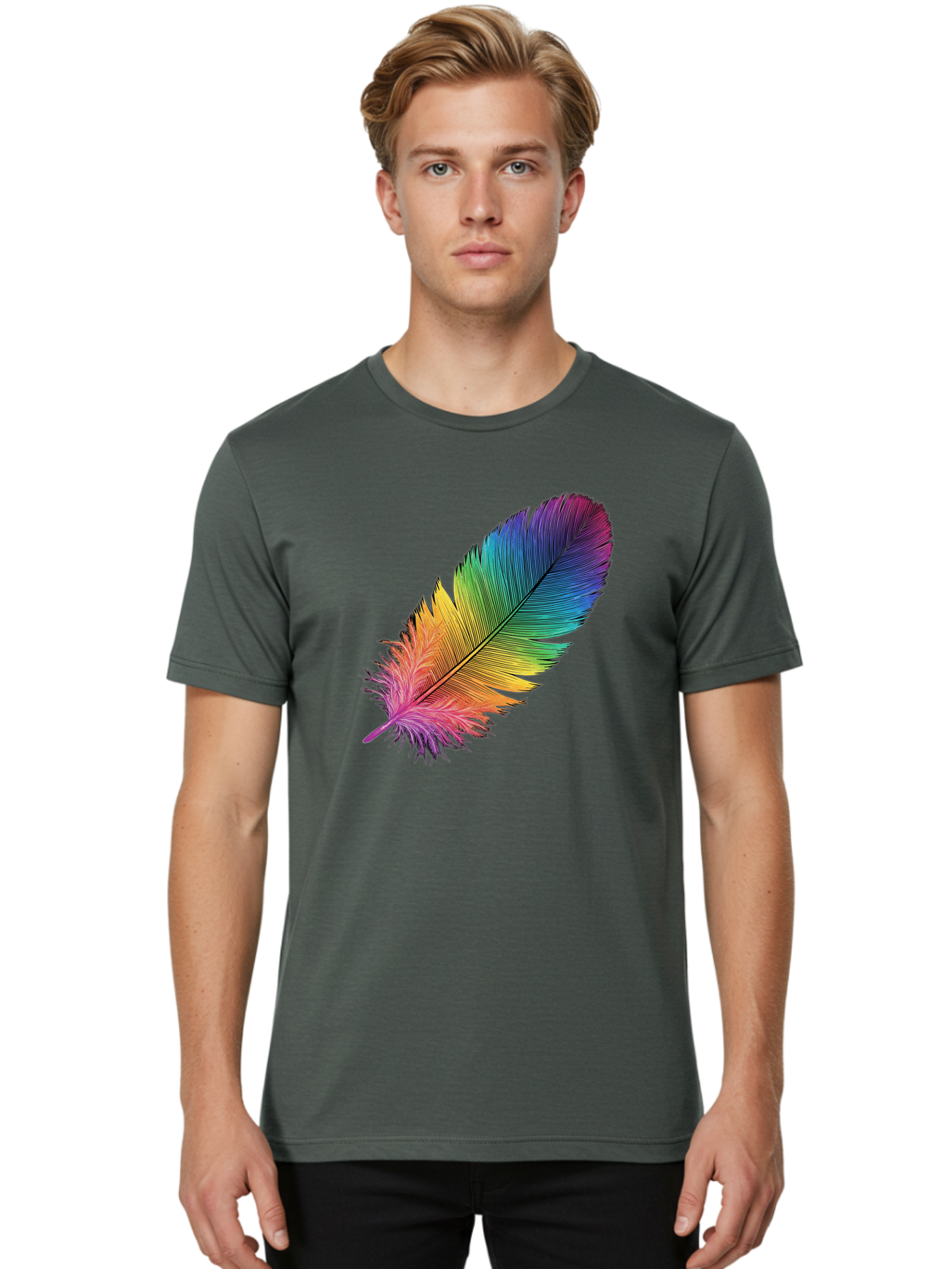 Rainbow-Feather-9 Men'S Graphic Tee, 100% Cotton, Comfortable Casual Summer Wear, Machine Washable, Vintage Camera, Old Camera, Antique Camera, Black Camera, Classic Photography, Photography Equipment, Nostalgic Device, Film Camera, Camera Art Baj232