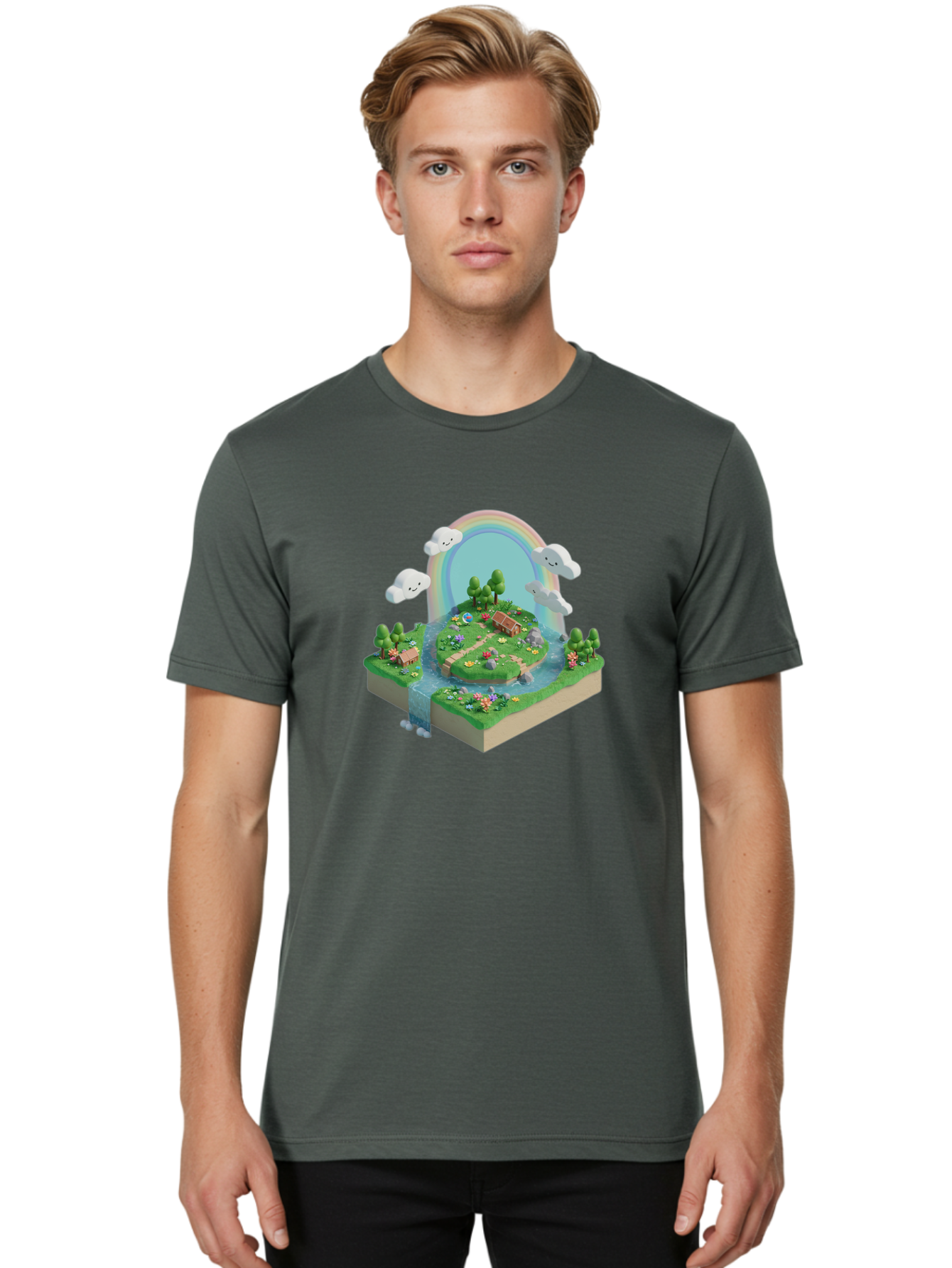 Rainbow-Landscape Men'S Graphic Tee, 100% Cotton, Comfortable Casual Summer Wear, Machine Washable, Vintage Camera, Old Camera, Antique Camera, Black Camera, Classic Photography, Photography Equipment, Nostalgic Device, Film Camera, Camera Art Baj235