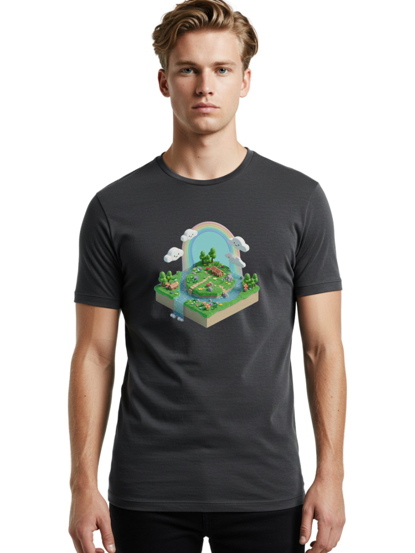 Rainbow-Landscape Men'S Graphic Tee, 100% Cotton, Comfortable Casual Summer Wear, Machine Washable, Vintage Camera, Old Camera, Antique Camera, Black Camera, Classic Photography, Photography Equipment, Nostalgic Device, Film Camera, Camera Art Baj235