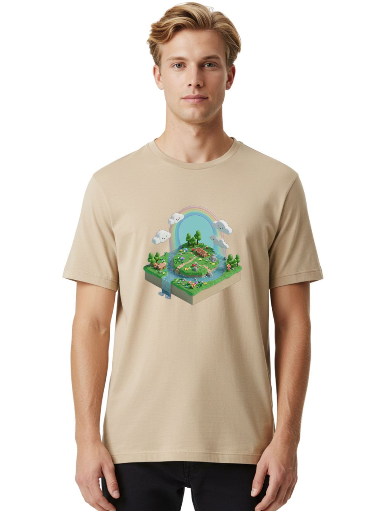 Rainbow-Landscape Men'S Graphic Tee, 100% Cotton, Comfortable Casual Summer Wear, Machine Washable, Vintage Camera, Old Camera, Antique Camera, Black Camera, Classic Photography, Photography Equipment, Nostalgic Device, Film Camera, Camera Art Baj235