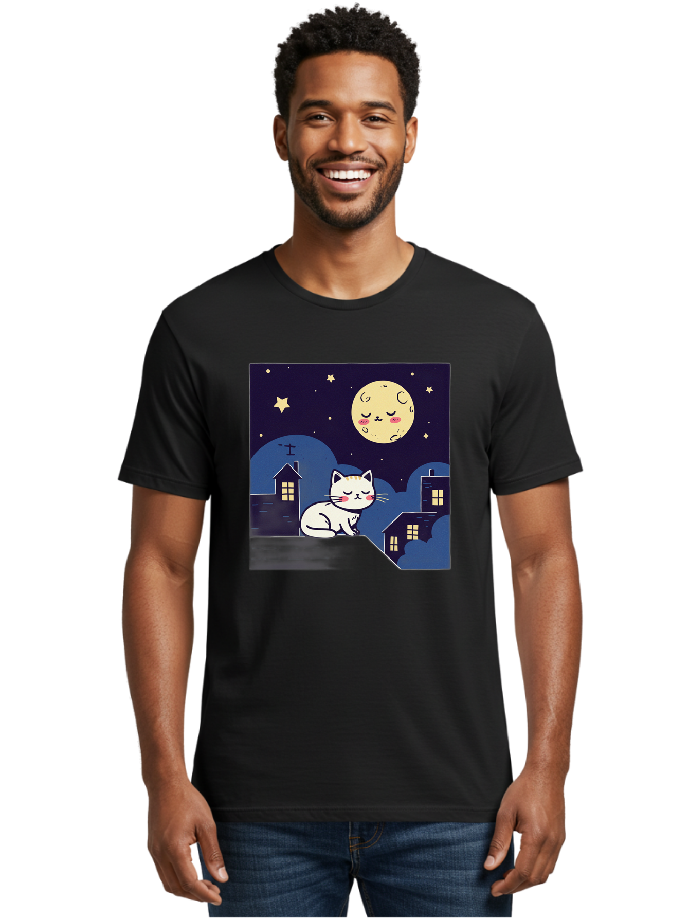 Sleeping-Cat-Under-Moonlight Men'S Graphic Tee, 100% Cotton, Comfortable Casual Summer Wear, Machine Washable, Vintage Camera, Old Camera, Antique Camera, Black Camera, Classic Photography, Photography Equipment, Nostalgic Device, Film Camera, Baj249