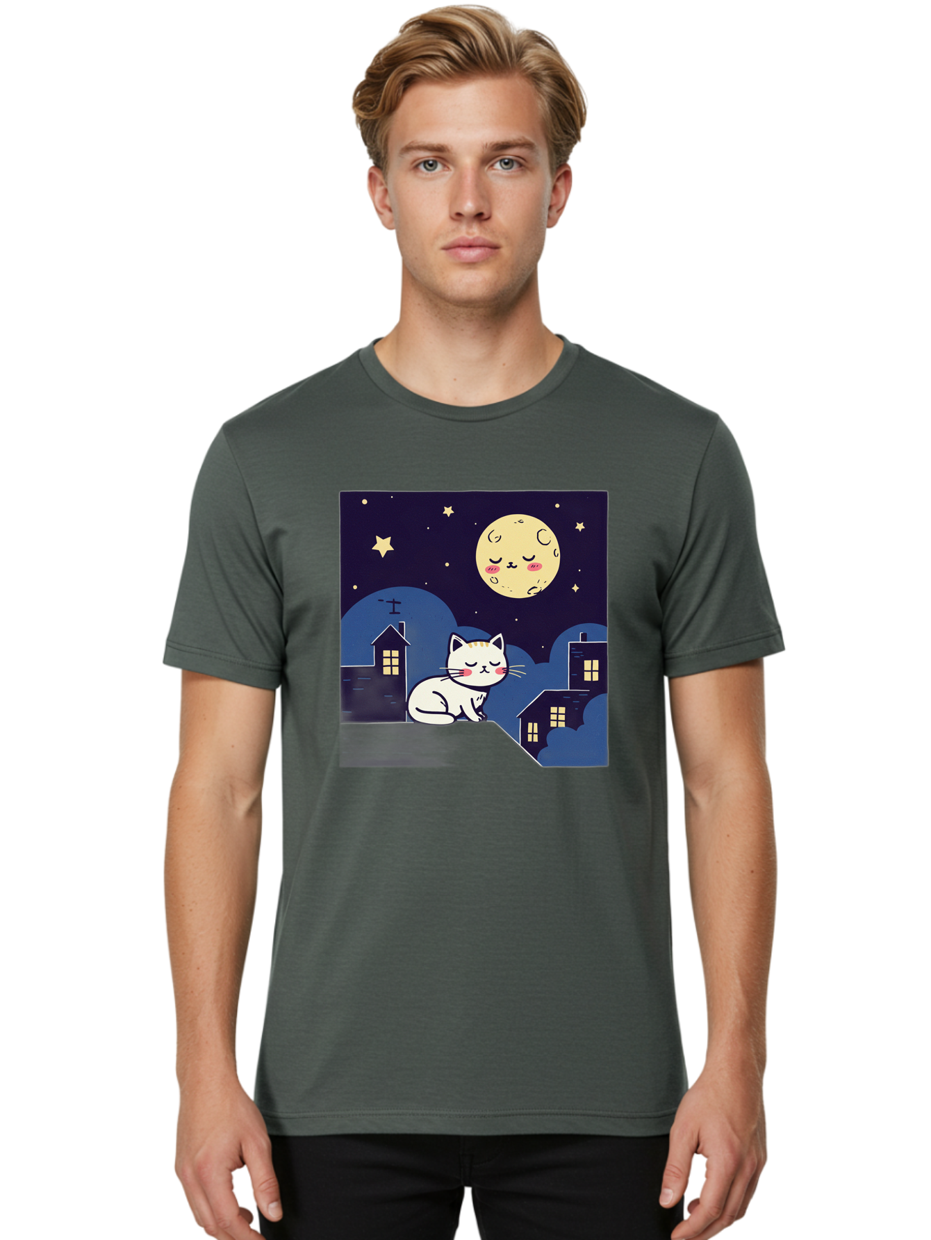 Sleeping-Cat-Under-Moonlight Men'S Graphic Tee, 100% Cotton, Comfortable Casual Summer Wear, Machine Washable, Vintage Camera, Old Camera, Antique Camera, Black Camera, Classic Photography, Photography Equipment, Nostalgic Device, Film Camera, Baj249