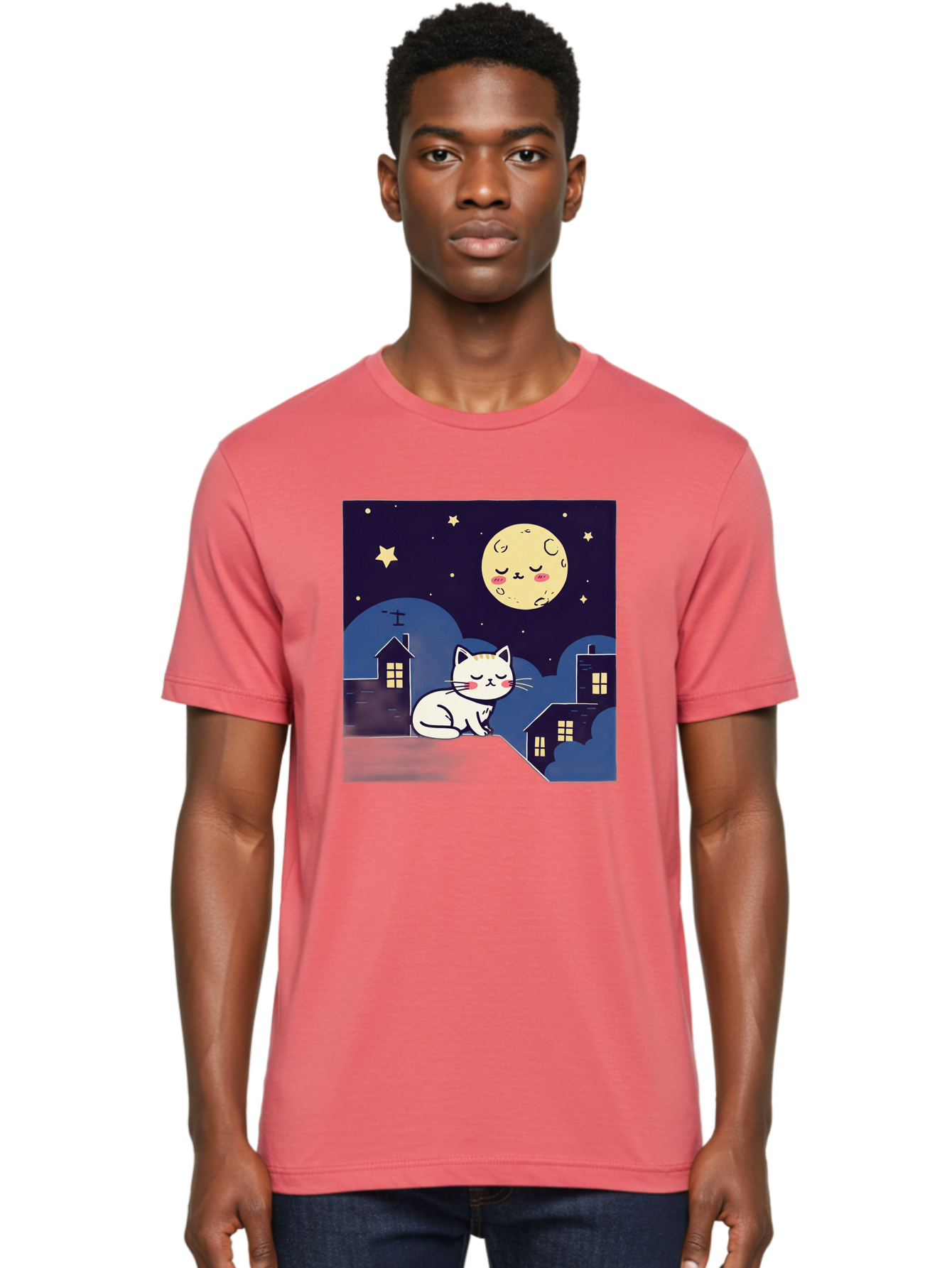 Sleeping-Cat-Under-Moonlight Men'S Graphic Tee, 100% Cotton, Comfortable Casual Summer Wear, Machine Washable, Vintage Camera, Old Camera, Antique Camera, Black Camera, Classic Photography, Photography Equipment, Nostalgic Device, Film Camera, Baj249