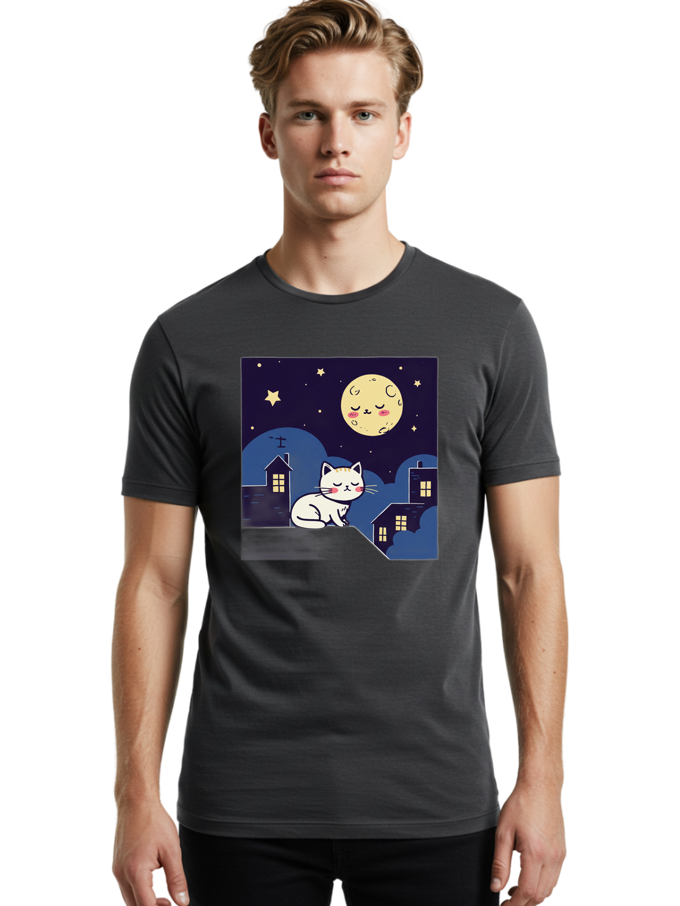 Sleeping-Cat-Under-Moonlight Men'S Graphic Tee, 100% Cotton, Comfortable Casual Summer Wear, Machine Washable, Vintage Camera, Old Camera, Antique Camera, Black Camera, Classic Photography, Photography Equipment, Nostalgic Device, Film Camera, Baj249