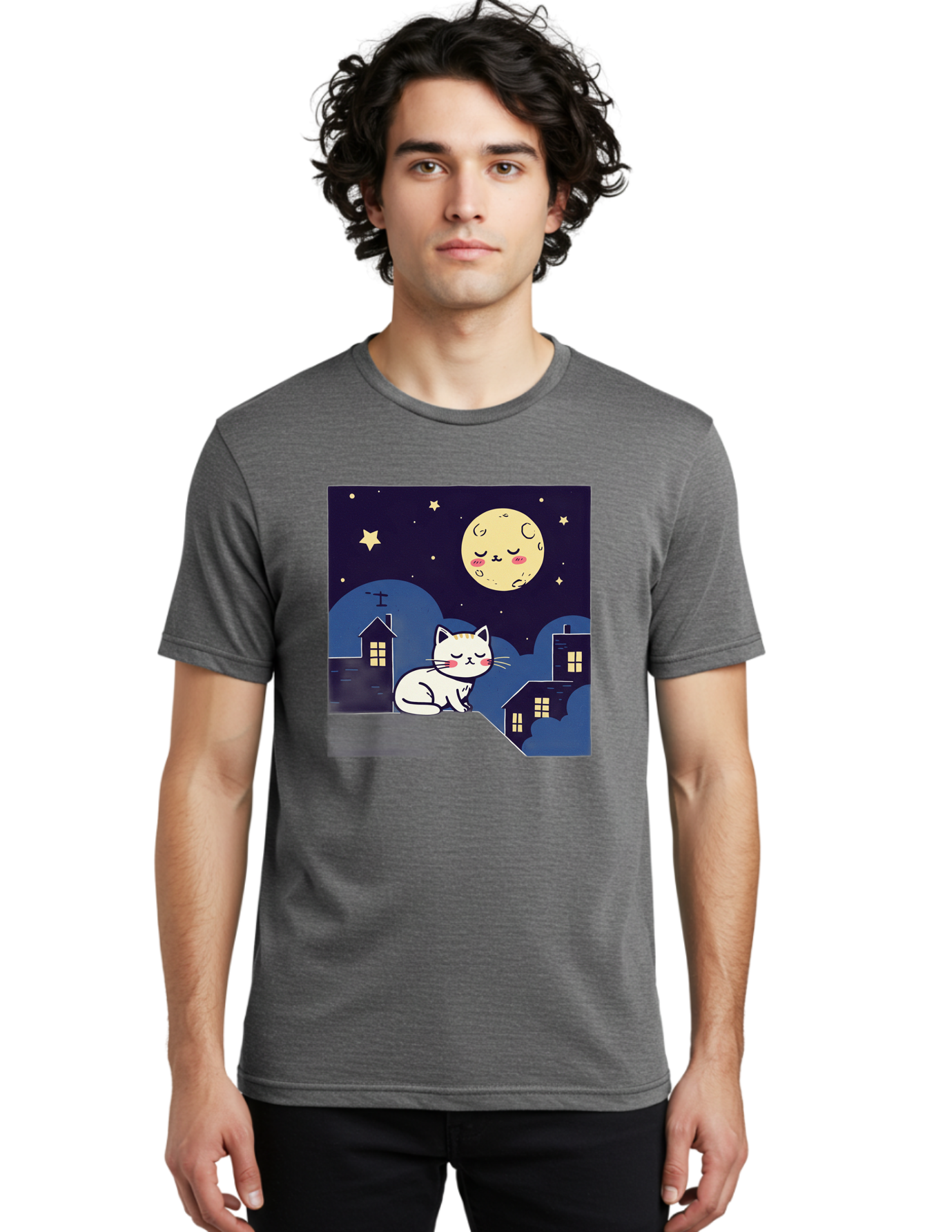 Sleeping-Cat-Under-Moonlight Men'S Graphic Tee, 100% Cotton, Comfortable Casual Summer Wear, Machine Washable, Vintage Camera, Old Camera, Antique Camera, Black Camera, Classic Photography, Photography Equipment, Nostalgic Device, Film Camera, Baj249